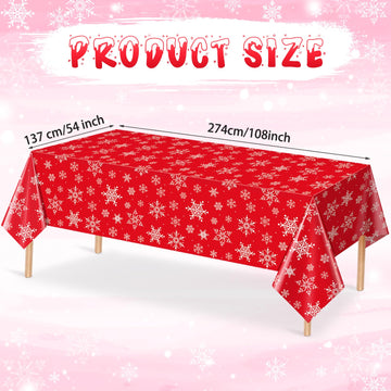 Jectivs 3 Pieces Christmas Snowflake Plastic Party Tablecloth Decorations,White Snowflake Red Xmas Backdrop Sign Table Cover Ban