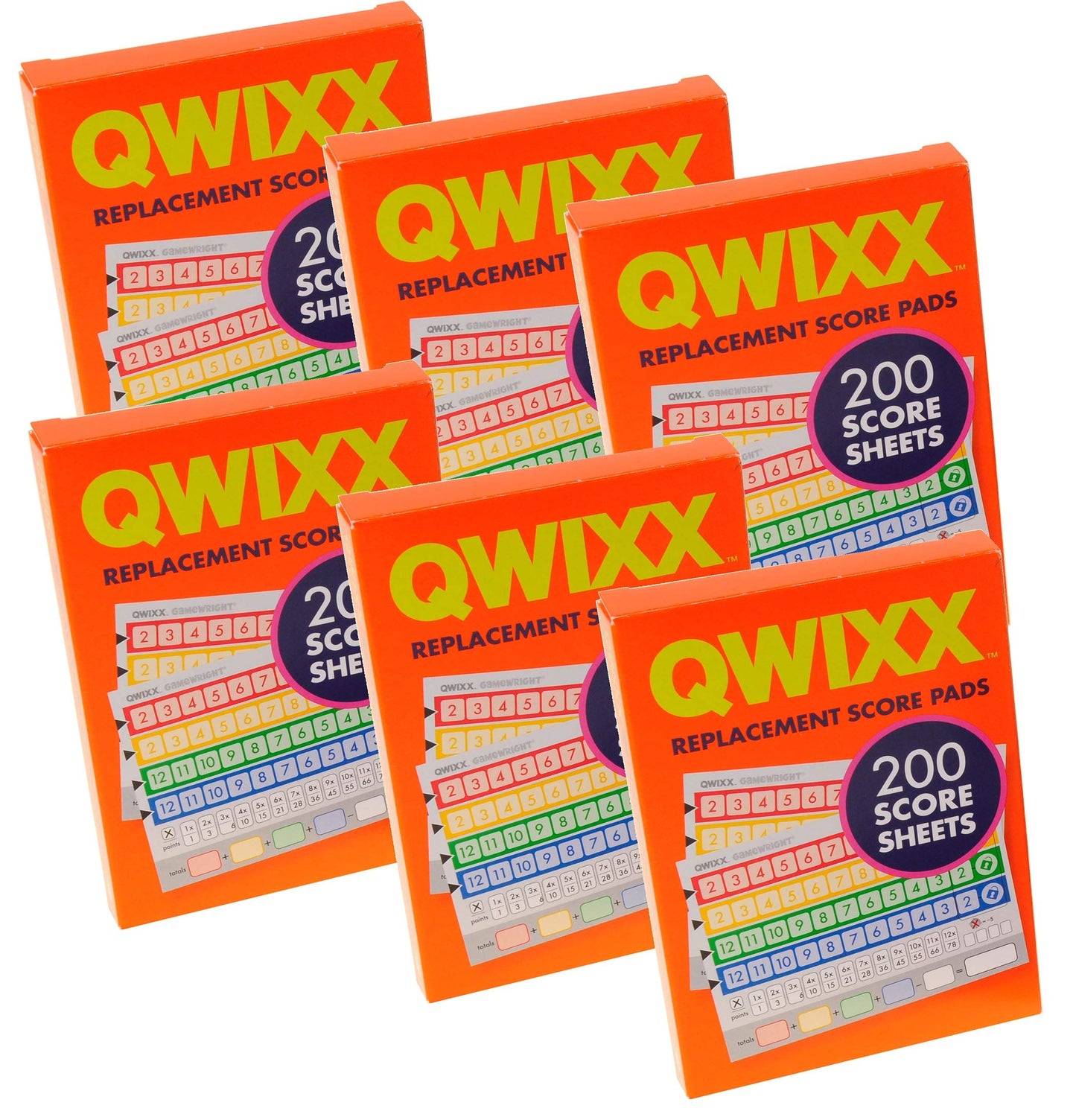 Qwixx 6 Replacement Score Pad Packs - 1,200 Score Sheets || Bonus Red Velvet Drawstring Pouch || Bundled Items