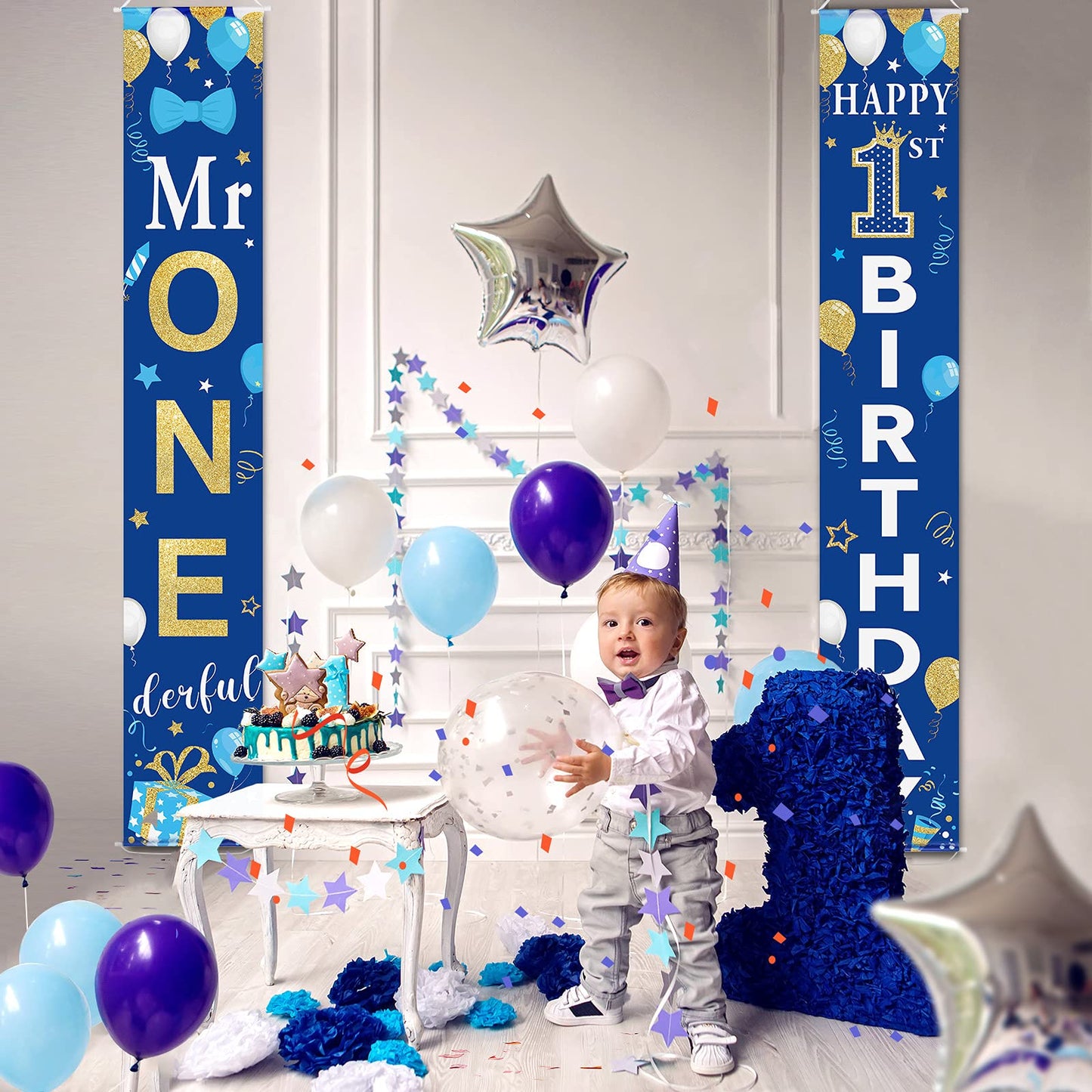 2 Pieces 1st Birthday Party Decorations Mr. Onederful Birthday Banner 1st Birthday Porch Sign Hanging Door Banner Welcome Porch