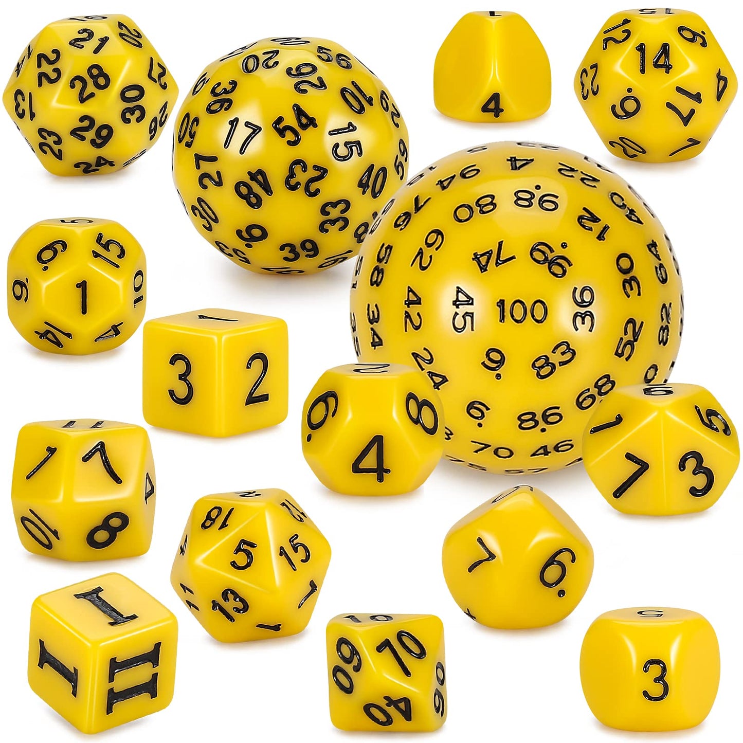 CiaraQ DND Polyhedral Dice Set (15pcs) D4-D100 Game Dice with Dice Bag for Dungeons and Dragons Role Playing Table Games (Yellow