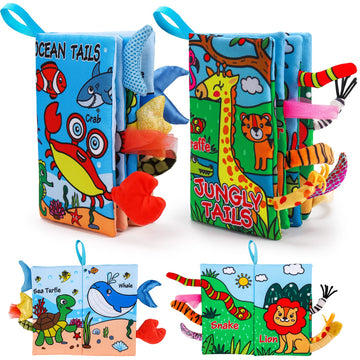 2 Pcs Soft Cloth Baby Books 0-6 Months High Contrast Sensory Baby Toys 6 To 12 Months Crinkle Touch Feel Teething Carseat 9 18 M