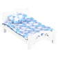 Dollhouse Furniture Mini Kid’S Bed Set, Realistic Bedroom Accessories For 6 Inch Dolls, Pink Bedding, White Wood, 1/12 Scale