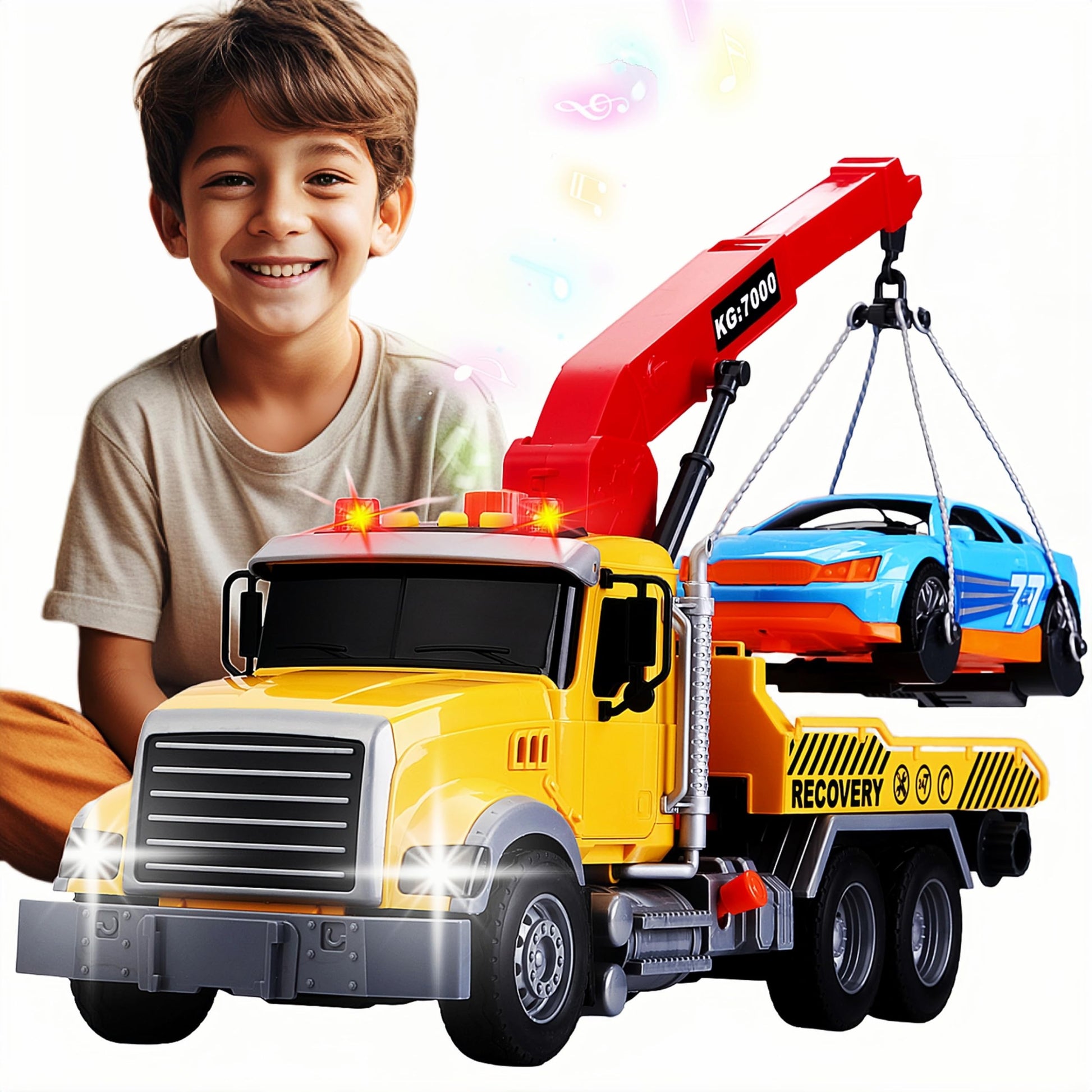DDZOOU Kids Tow Truck with Car Toys for Boys Ages 4-7, Large Tow Truck Toys with Working Hook Lights and Music Rescue Toys for K