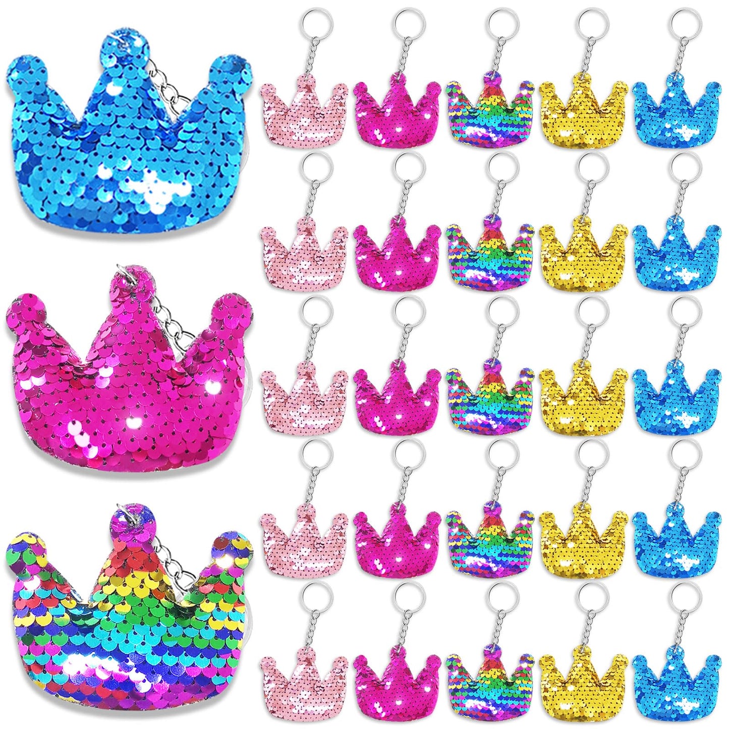 CiciBear 25 Pack Crown Sequin Keychains for Crown Themed Party Favors, Kids and Adults Birthday Gift, Baby Shower, Crown Princes