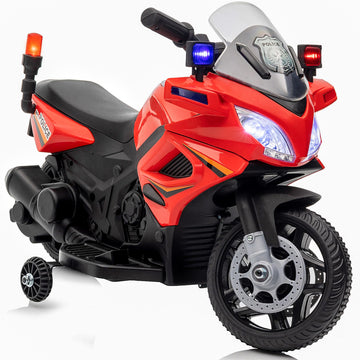 Outfunny Kids Motorcycle, 6V Electric Motorcycle For Kids With Detachable Training Wheels, Realistic Music, Headlights, Police L