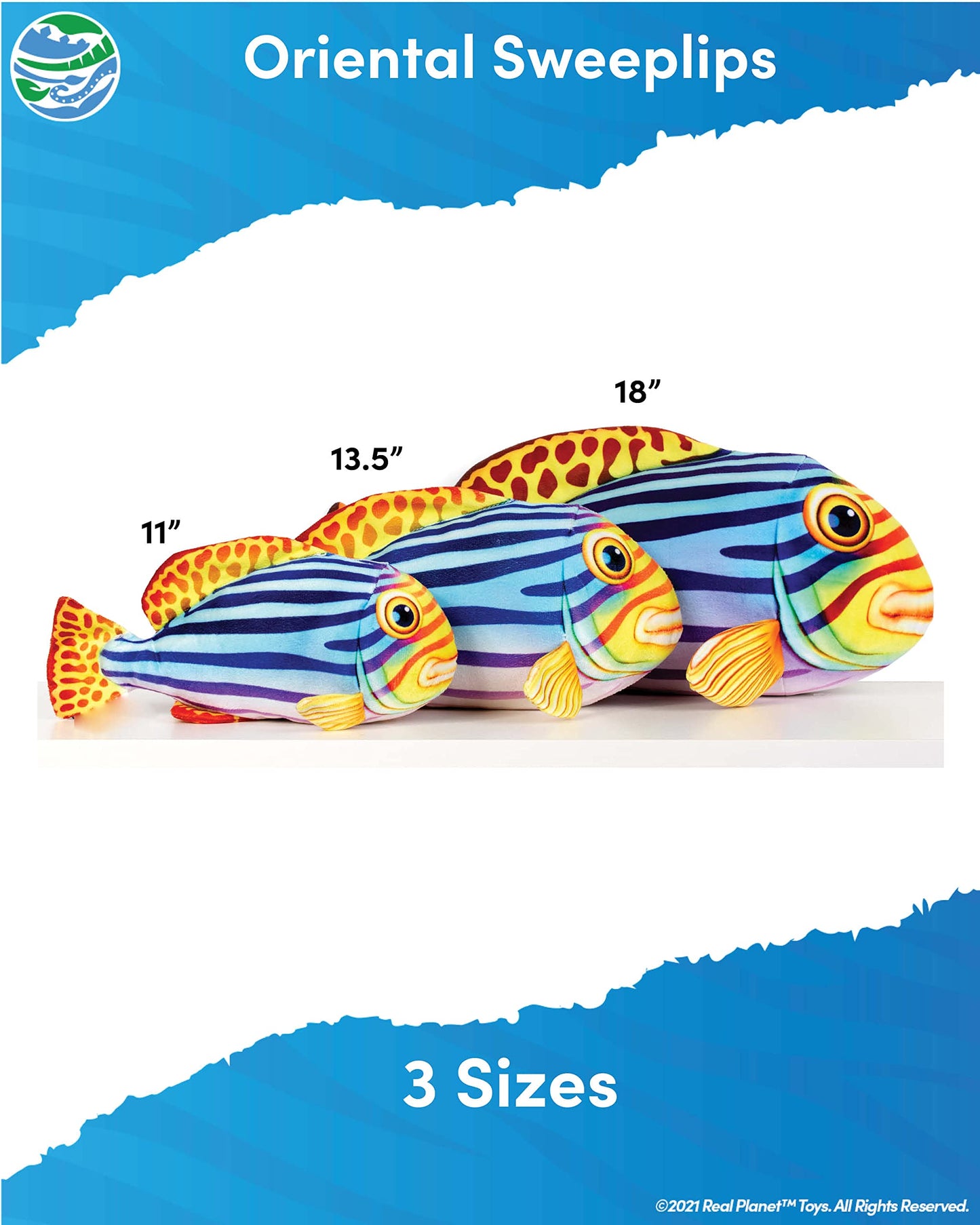 Real Planet Sea Life Plush - Soft Stuffed Animal Gift For Kids All Ages, Sea Ocean Fishing Plushie, Fun Christmas Birthday Gifts (Sweetlips, 13.5') (18' Long)