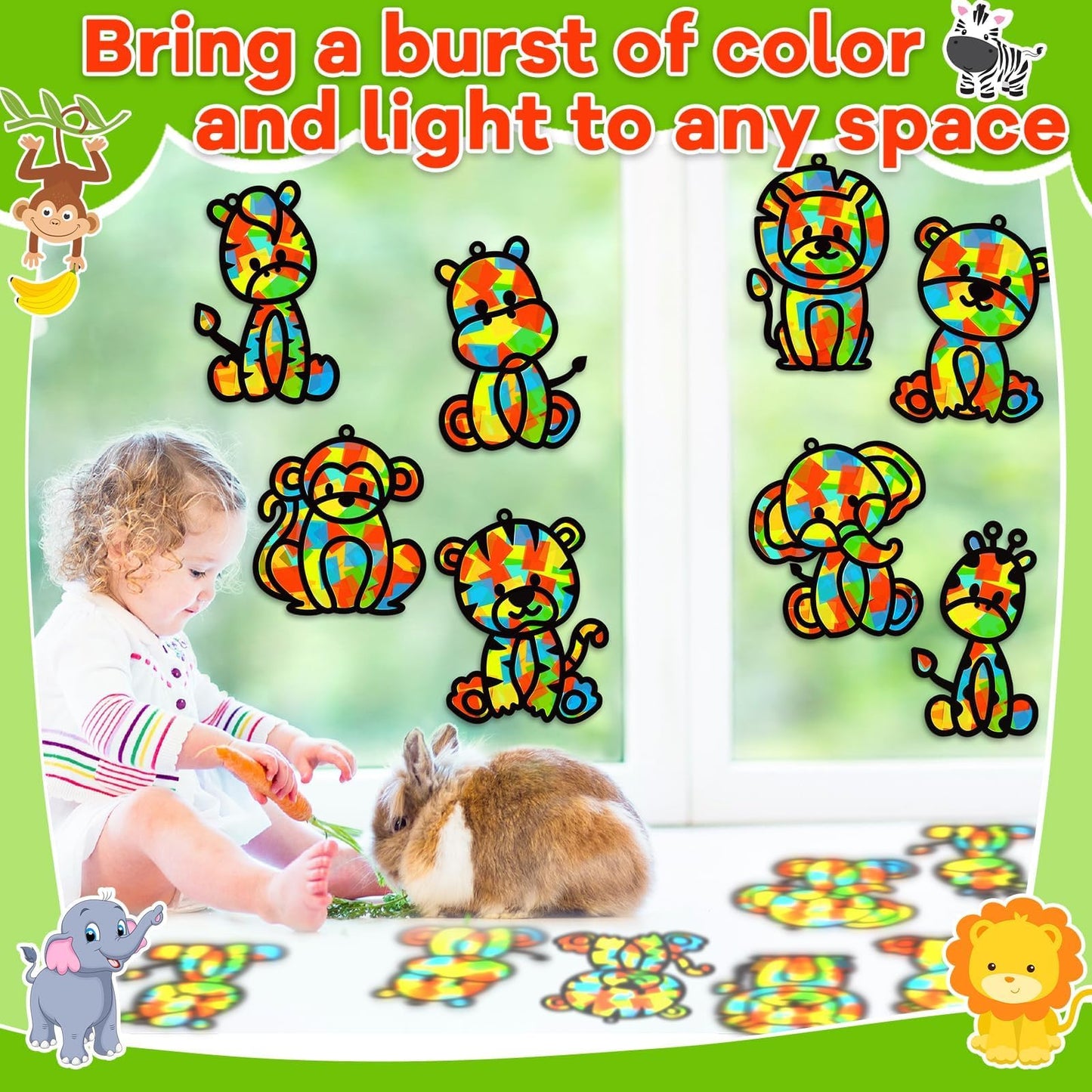 32 Sets Woodland Animal Suncatchers Craft Kit DIY Window Stained Glass Effect Forest Jungle Animals Paper Craft Home School Clas