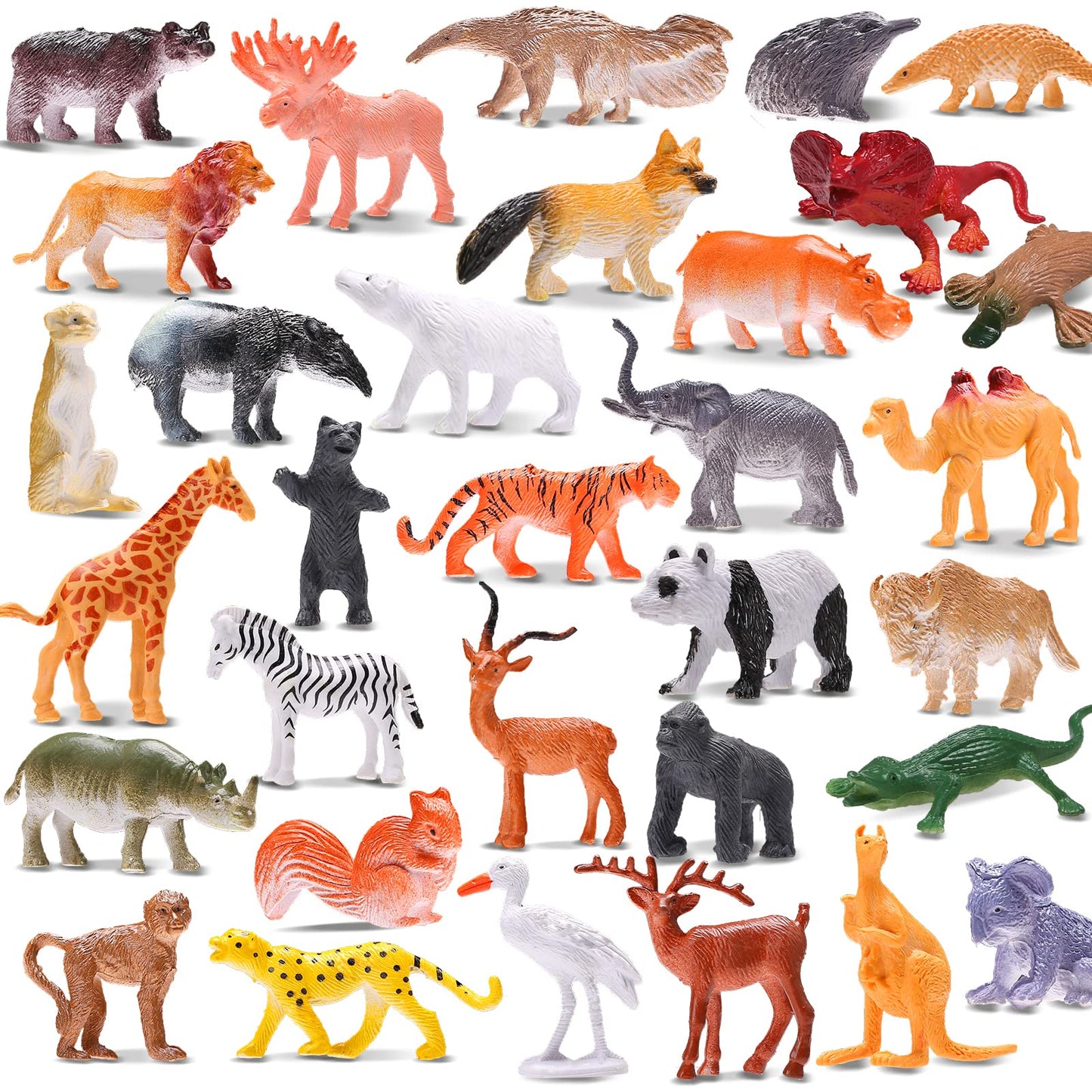 KarberDark Animal Toy Set - 64-Piece Multicolor Plastic Jungle Figures for Kids - Party Favors, Goodie Bag Stuffers, Classroom Rewards