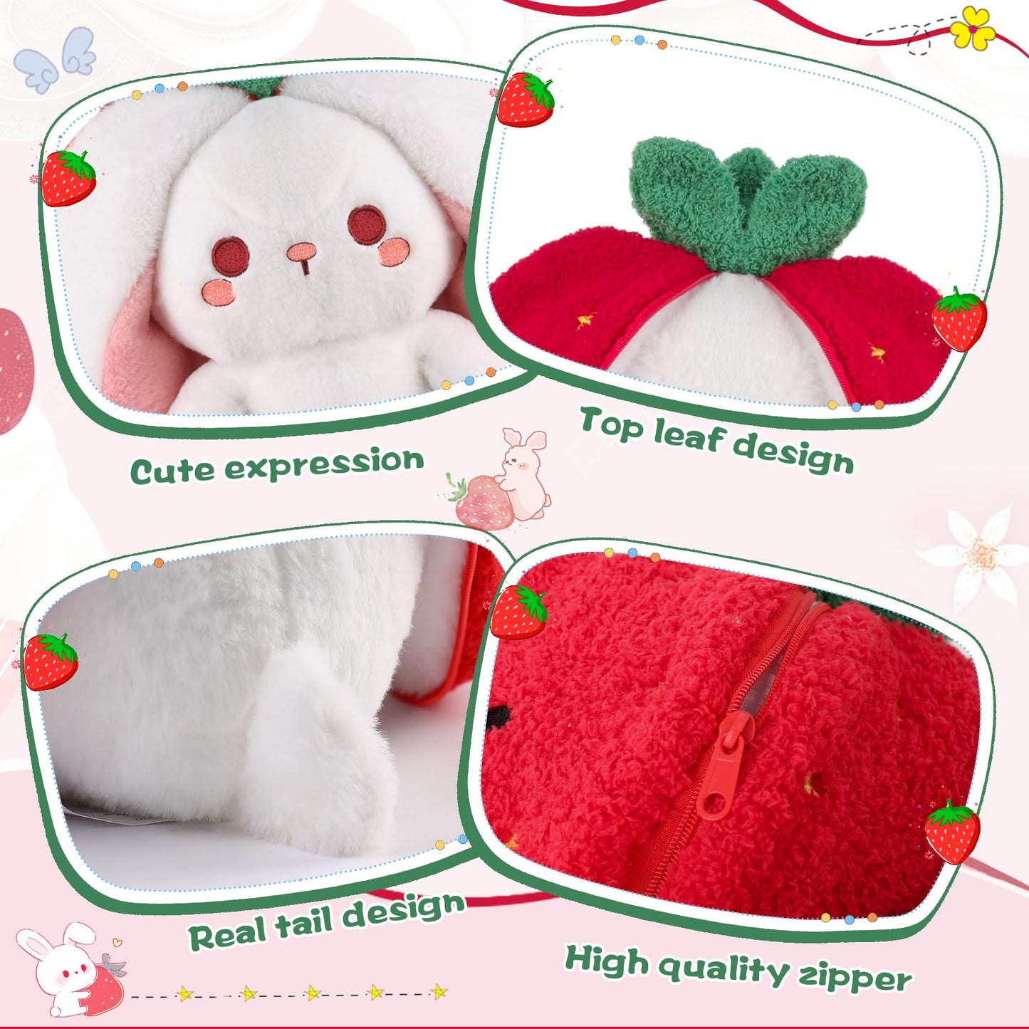 MIAODAM Strawberry Bunny Plush Toy-Soft Huggable Stuffed Animal for Babies, Kids & Collectors, Birthday Present & Nursery Decor
