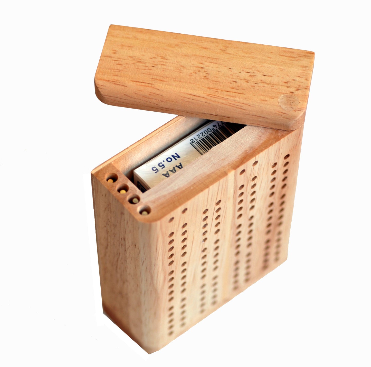 WE Games Wooden Travel Cribbage Board Set, Small 2-Track, Gold with Card Storage & Metal Pegs