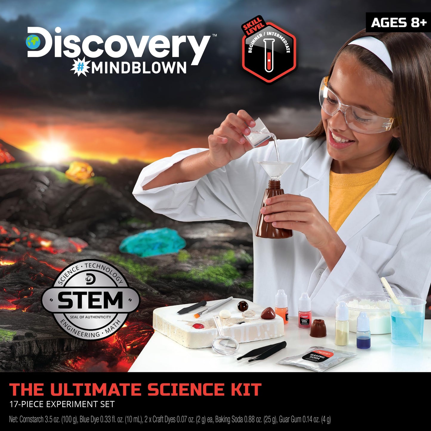 Discovery Kids Ultimate Science Experiment Kit, 17 pc - Make Slime, Build Volcano, Dig for Gems, Educational Toy for Ages 8+, Model 1006787