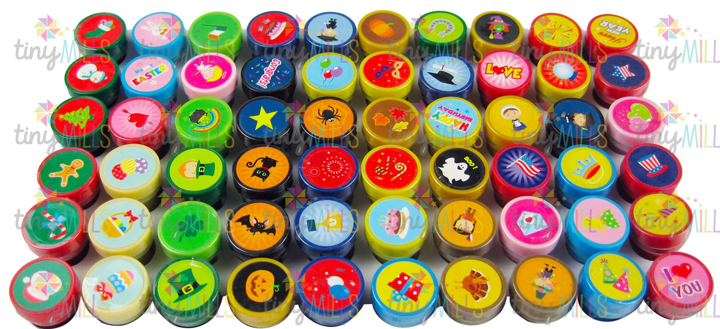 Tiny Mills 60 Pcs Holidays and Occasions Assorted Stampers for Kids 60 Different Stamper Designs Scrapbooking Craft Stampers Tea