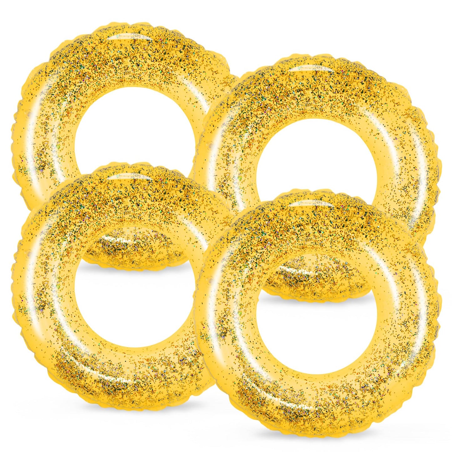 Whaline 4Pcs Inflatable Pool Floats Toys Swim Tubes Rings Glitter Yellow Pool Tube For Teen Boys Girls Outdoor Summer Swimming Pool Beach Party Favors Supplies