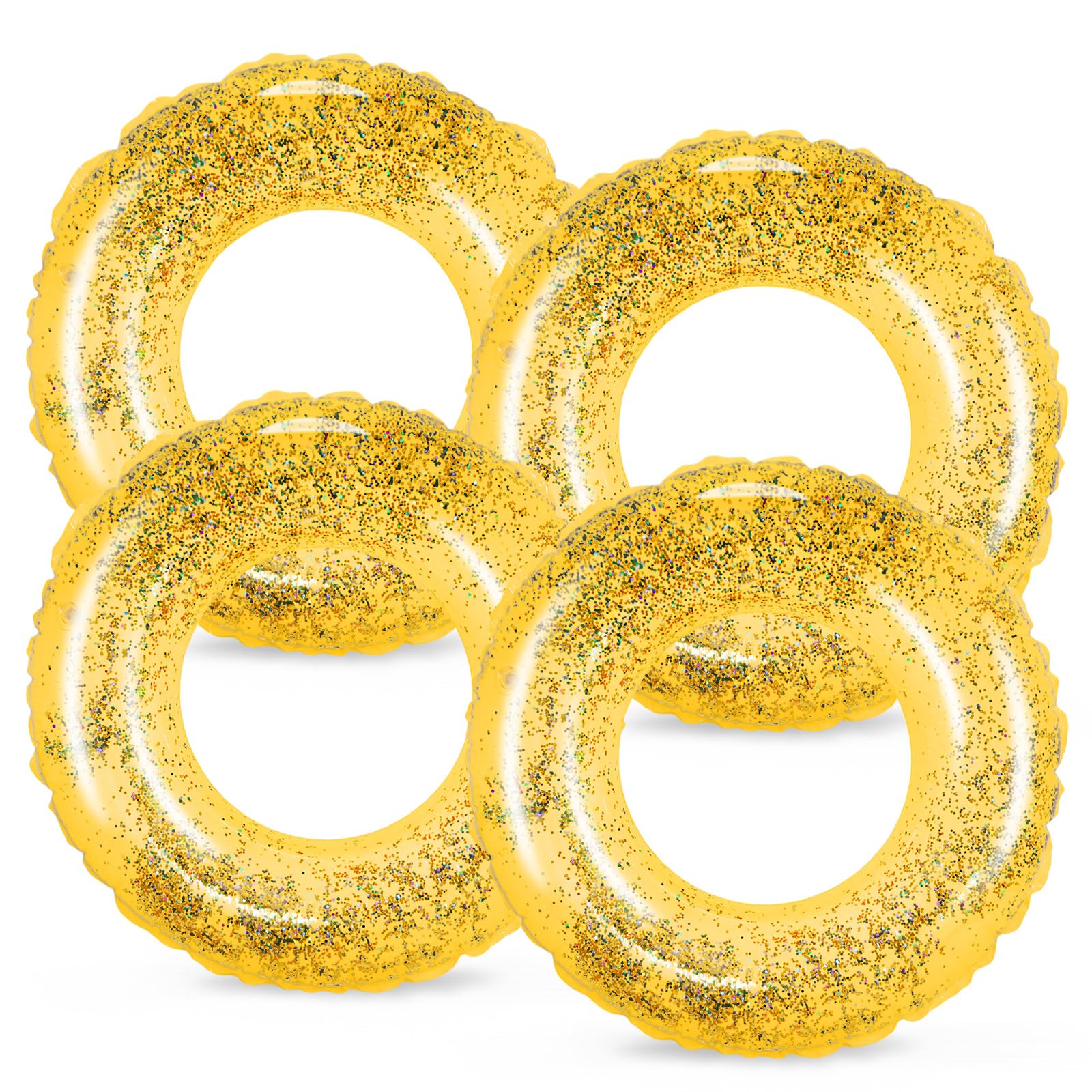 Whaline 4Pcs Inflatable Pool Floats Toys Swim Tubes Rings Glitter Yellow Pool Tube For Teen Boys Girls Outdoor Summer Swimming Pool Beach Party Favors Supplies