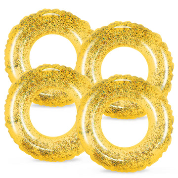 Whaline 4Pcs Inflatable Pool Floats Toys Swim Tubes Rings Glitter Yellow Pool Tube For Teen Boys Girls Outdoor Summer Swimming Pool Beach Party Favors Supplies