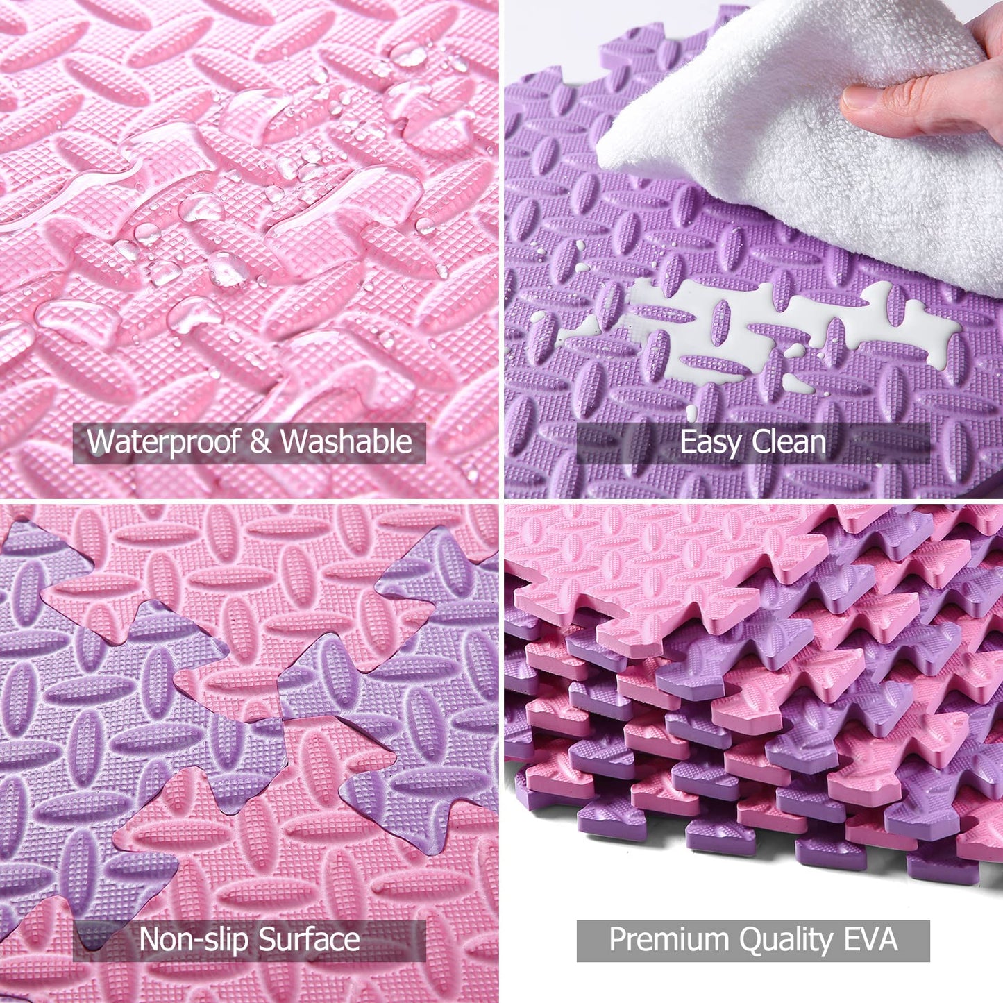 Tamiplay Foam Floor Mats For Kids, 12 X 12 Inch 16 Tiles 0.4' Thickness Foam Play Mat, Non-Toxic Square Interlocking Floor Mats Rubber Baby Play Mat For Toddlers(Pink/Purple)