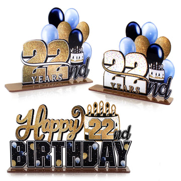 Lingteer Happy 22Nd Birthday Gold Acrylic Table Topper Centerpieces Set - Cheers To 22 Years Old Birthday 22Nd Bday Party Gift Decorations.