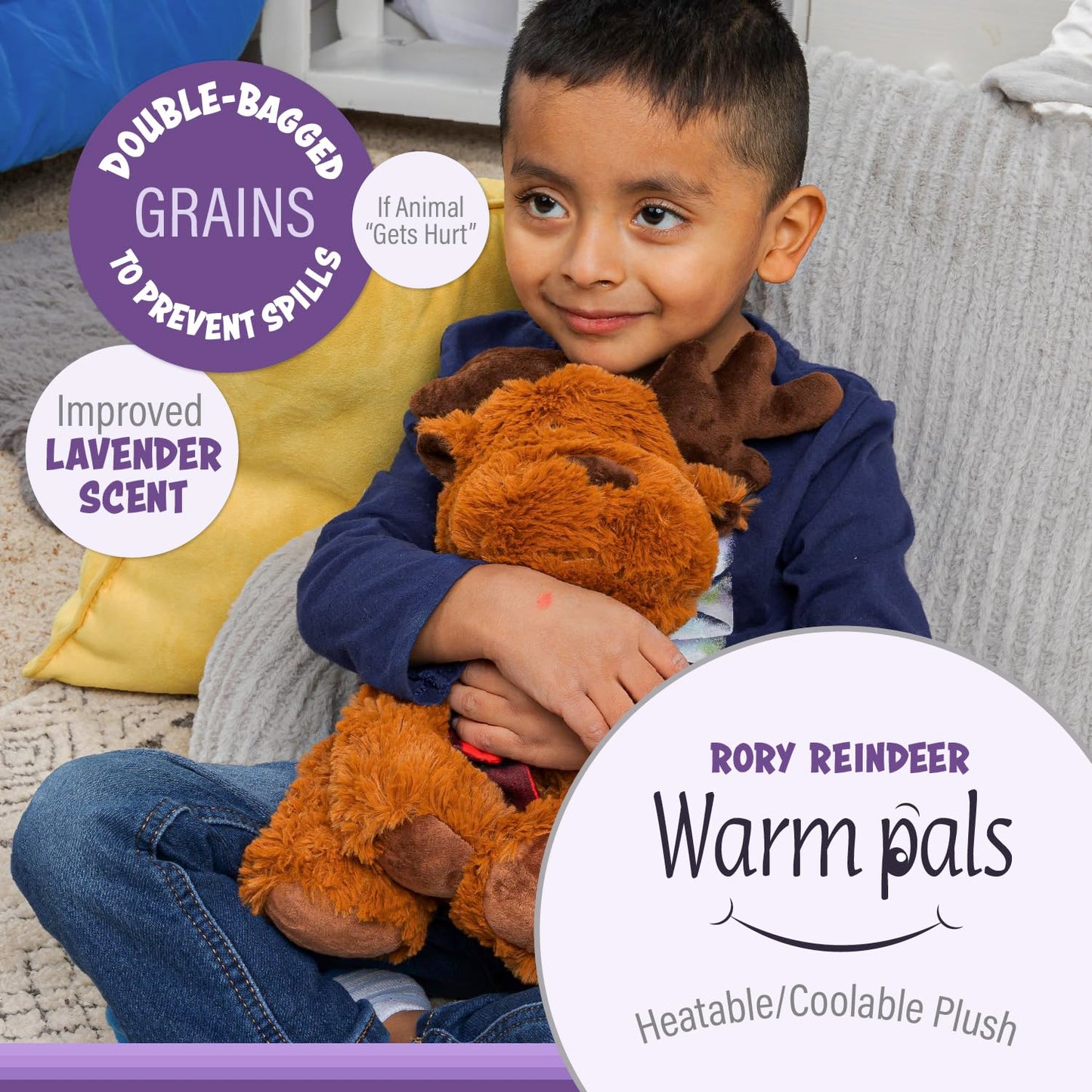 Warm Pals - Rory Reindeer - 1.5Lbs - Cozy Microwavable Lavender Scented Plush Toys - Heated Stuffed Animal - Heatable Coolable Bedtime Comfort Plushie