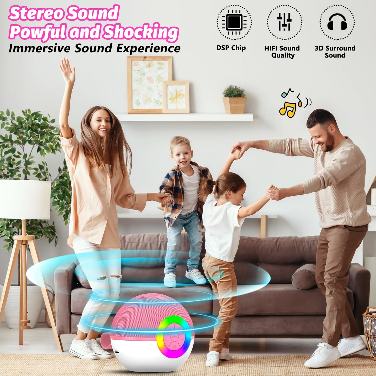 Goopow Mini Karaoke Machine Speaker For Kids Adults, Portable Bluetooth Microphone Song Toys With Led Light, Best Chritmas Birthday Festival Gift For 3 4 5 6 7 8+ Year Old Girls Boys (Pink-2Mic)