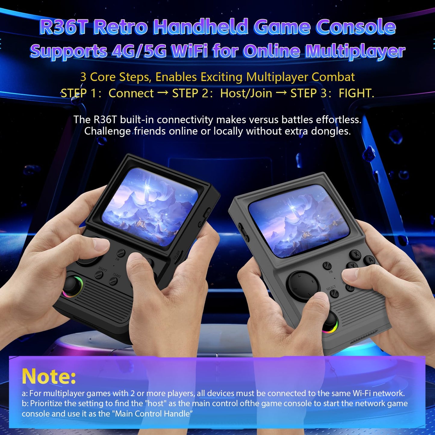 R36T Retro Game Console, Handheld Game Console with 3.5in IPS HD Screen, Video Game Consoles Supports WiFi Networked Fighting an