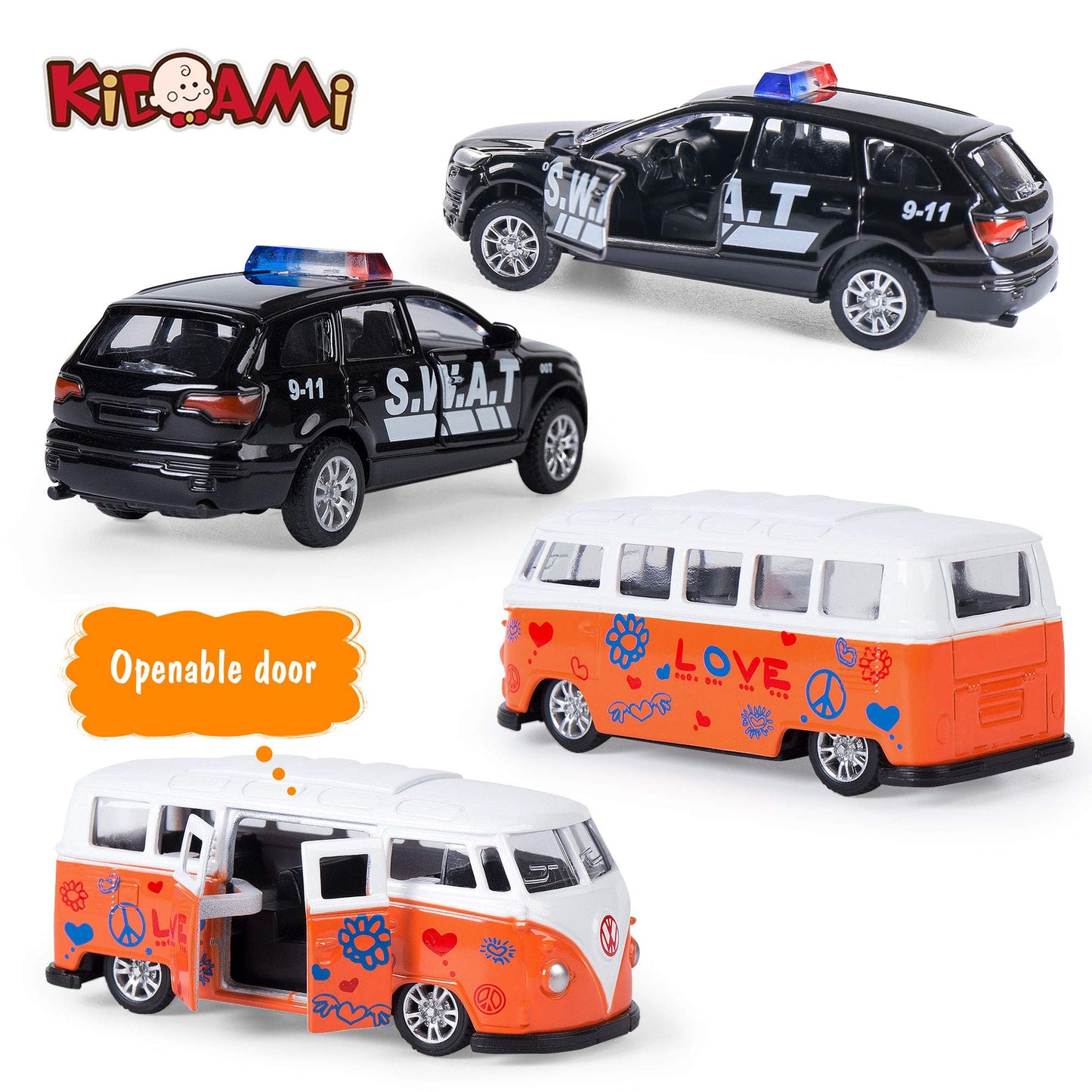 KIDAMI Die-cast Metal Toy Cars Set of 5, Ambulance with Openable Doors, Model ST20200215, Gift Pack for Kids