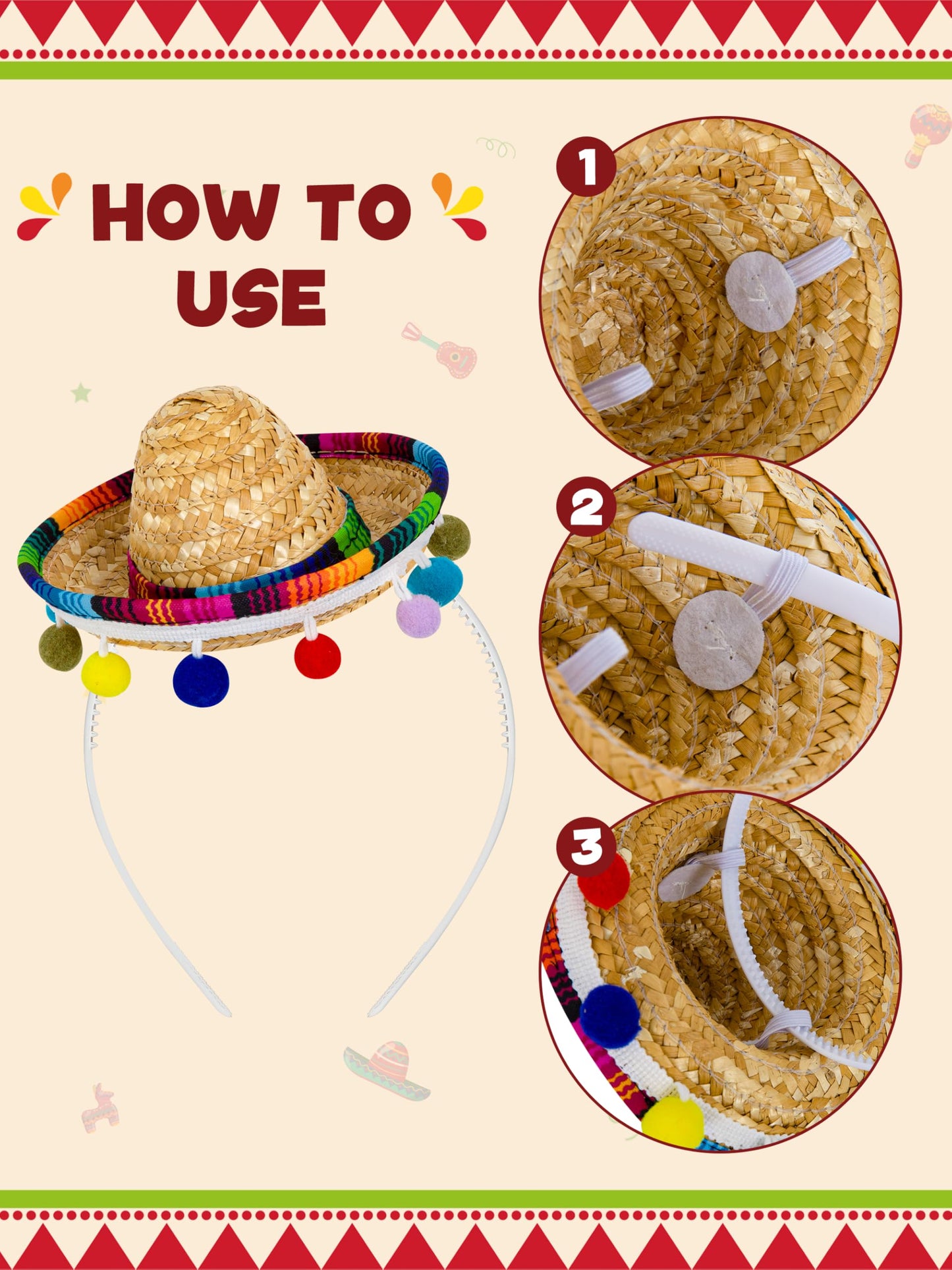 Melisheer 18 Pieces Sombrero Hats, Universal Cinco De Mayo Themed Costume Headwear, Fiesta Headbands with Ball Fringe and Fabric