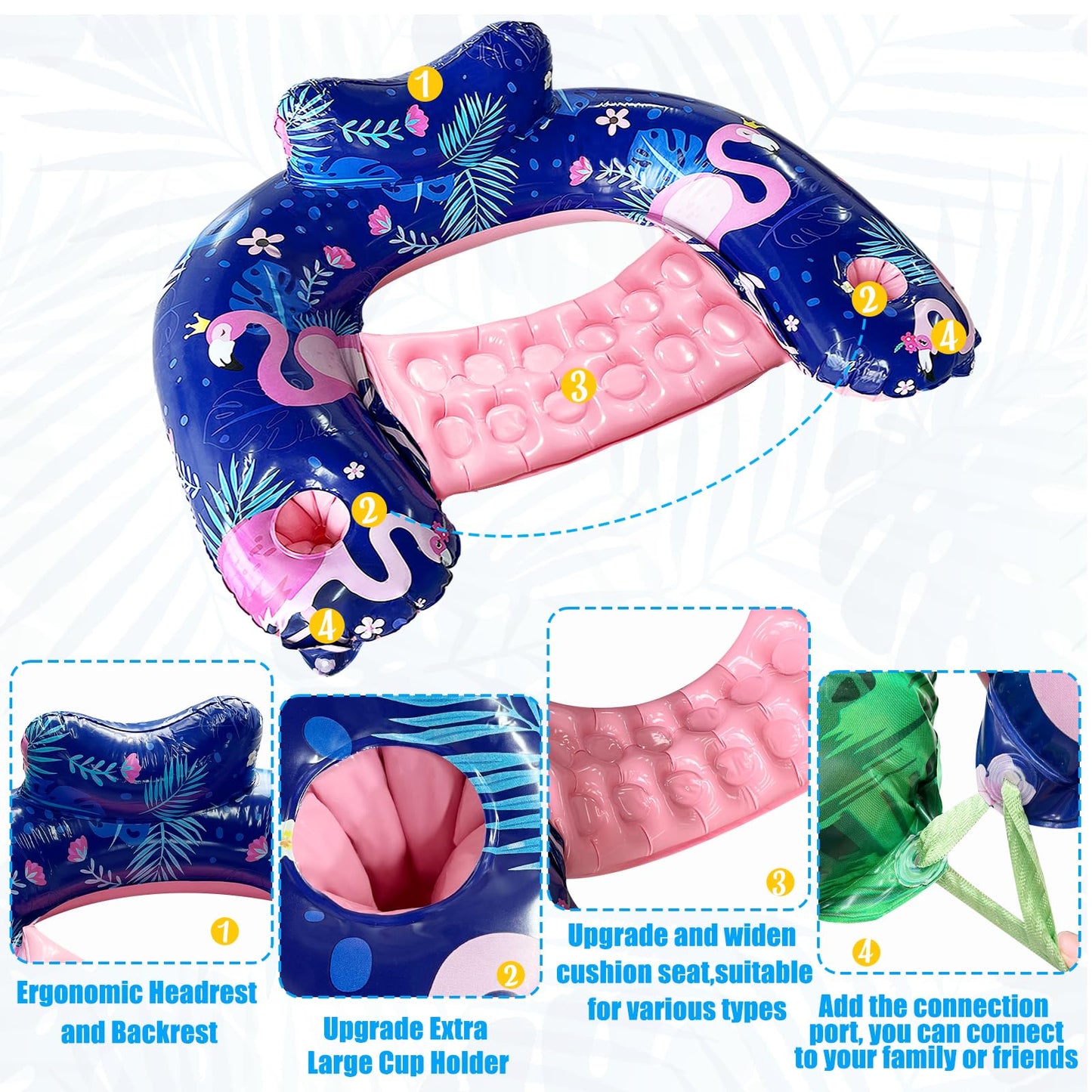 Inflatable Pool Float Chair - 2 Pack Pool Floating Chair mature-themed Pool Float Seat with Cup Holder and Headrest  Portable Lounge Floats for Swimming Pool Party Toy Floaties Beach Floaty(XL)