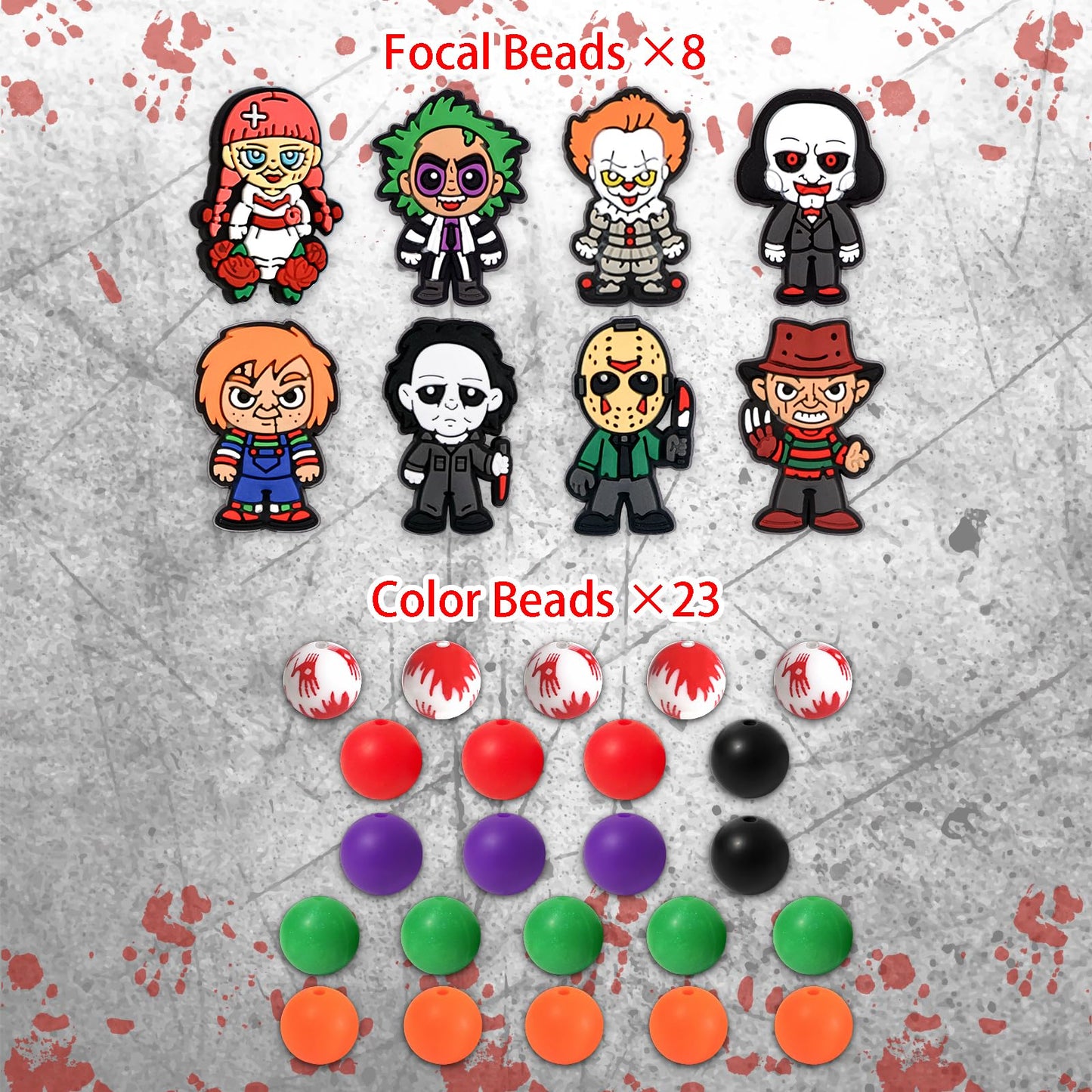 Uywgaun 8Pieces Halloween Beadable Pens Kit Horror Silicone Focal Beads for Pens DIY Ballpoint Pen Beadable Items - DIY Making K