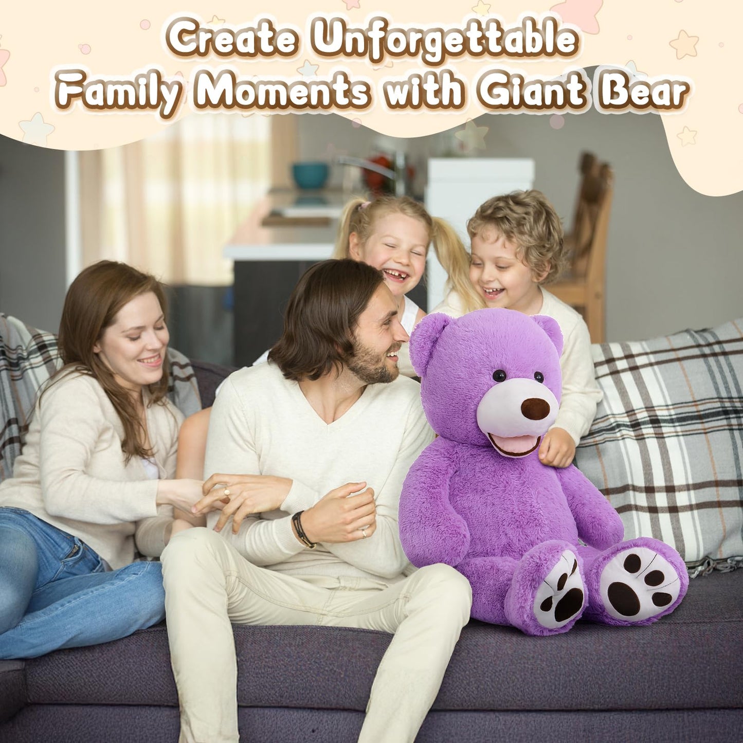 MorisMos Giant Purple Teddy Bear Plush Toy, 39 Inch Stuffed Animal Gift for Kids & Girlfriend, Model W161_16_100