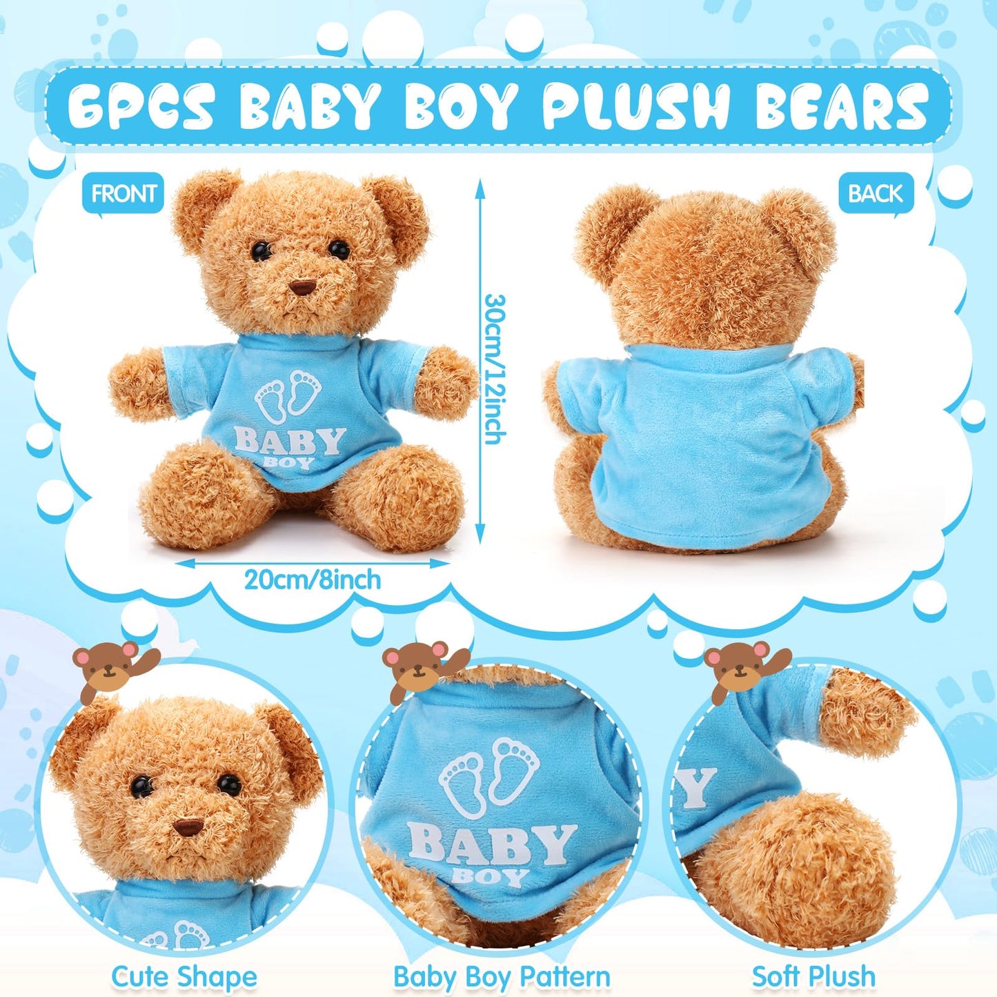 Silipull 6 Pcs Baby Shower Bear Bulk 12 Inch Stuffed Animal Bear Cute T Shirt Plush Bears Toy Gift Fluffy Decorations For Baby S