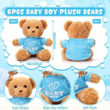 Silipull 6 Pcs Baby Shower Bear Bulk 12 Inch Stuffed Animal Bear Cute T Shirt Plush Bears Toy Gift Fluffy Decorations For Baby S