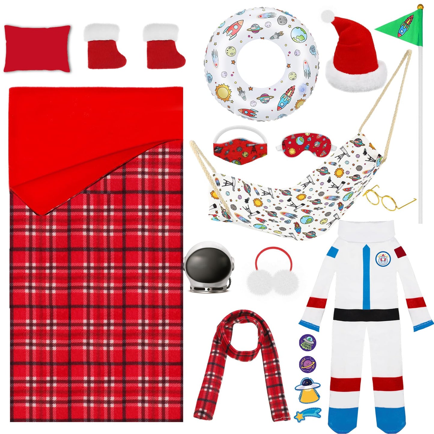 Kacctyen 19 Pcs Astronaut Themed Christmas Elf Doll Accessories Include Christmas Doll Sleeping Bag Astronaut Hat Suit Scarf Gla