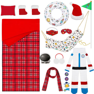 Kacctyen 19 Pcs Astronaut Themed Christmas Elf Doll Accessories Include Christmas Doll Sleeping Bag Astronaut Hat Suit Scarf Gla