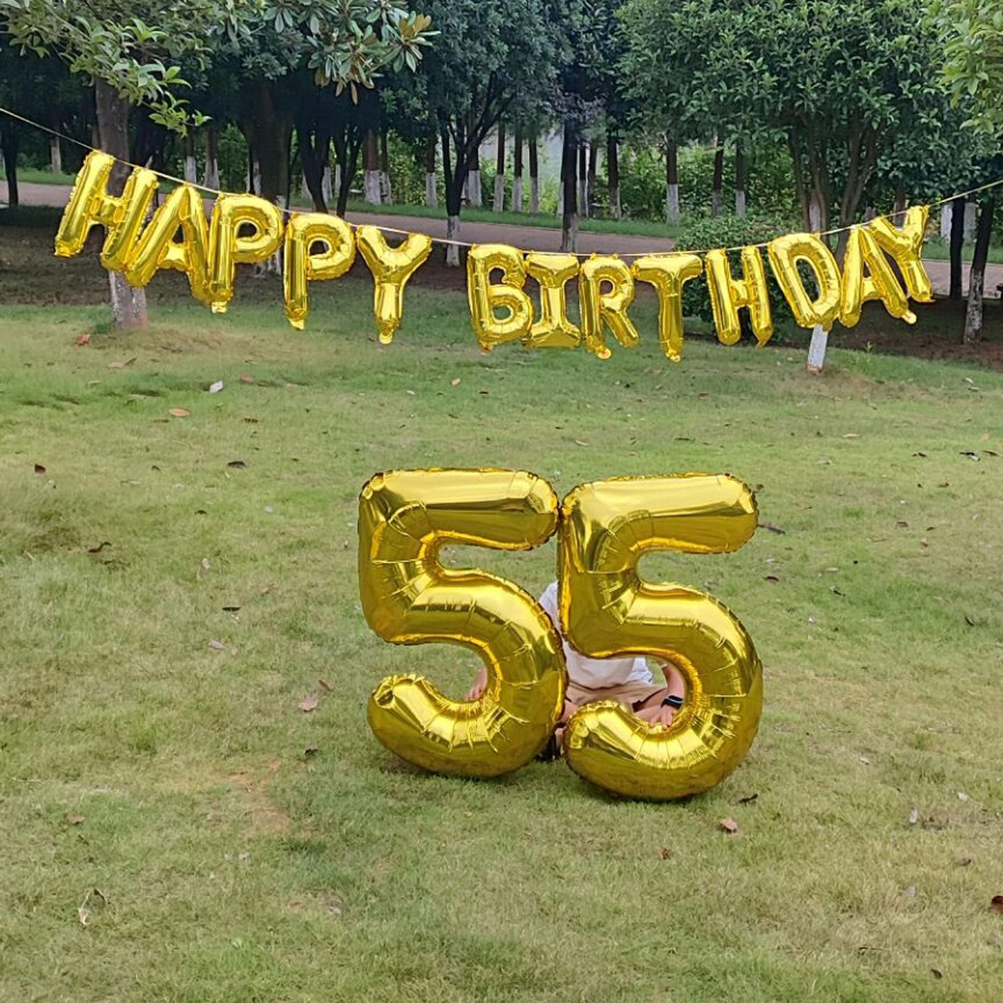 SHUNTAI 55th Birthday Decorations - Gold Jumbo 55 Foil Mylar Balloons, 16"/40" Size, Happy Birthday Banner for 55 Years Old Theme Party
