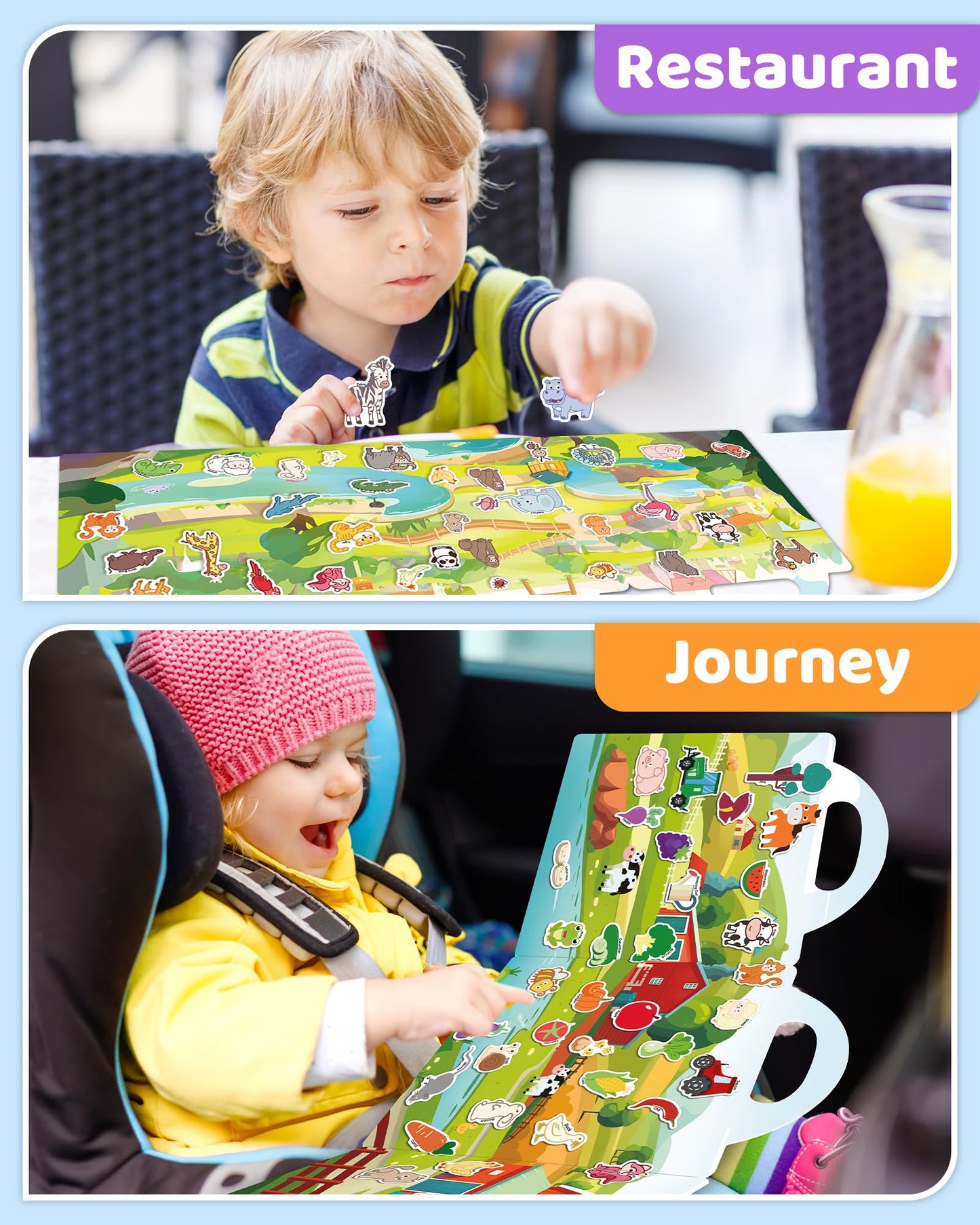 Benresive Reusable Sticker Books For Kids 2-4, Sticker Books For Toddlers 1-3 2-4, Toddler Travel Toys Activities Crafts Gifts - Farm, Animal And Season