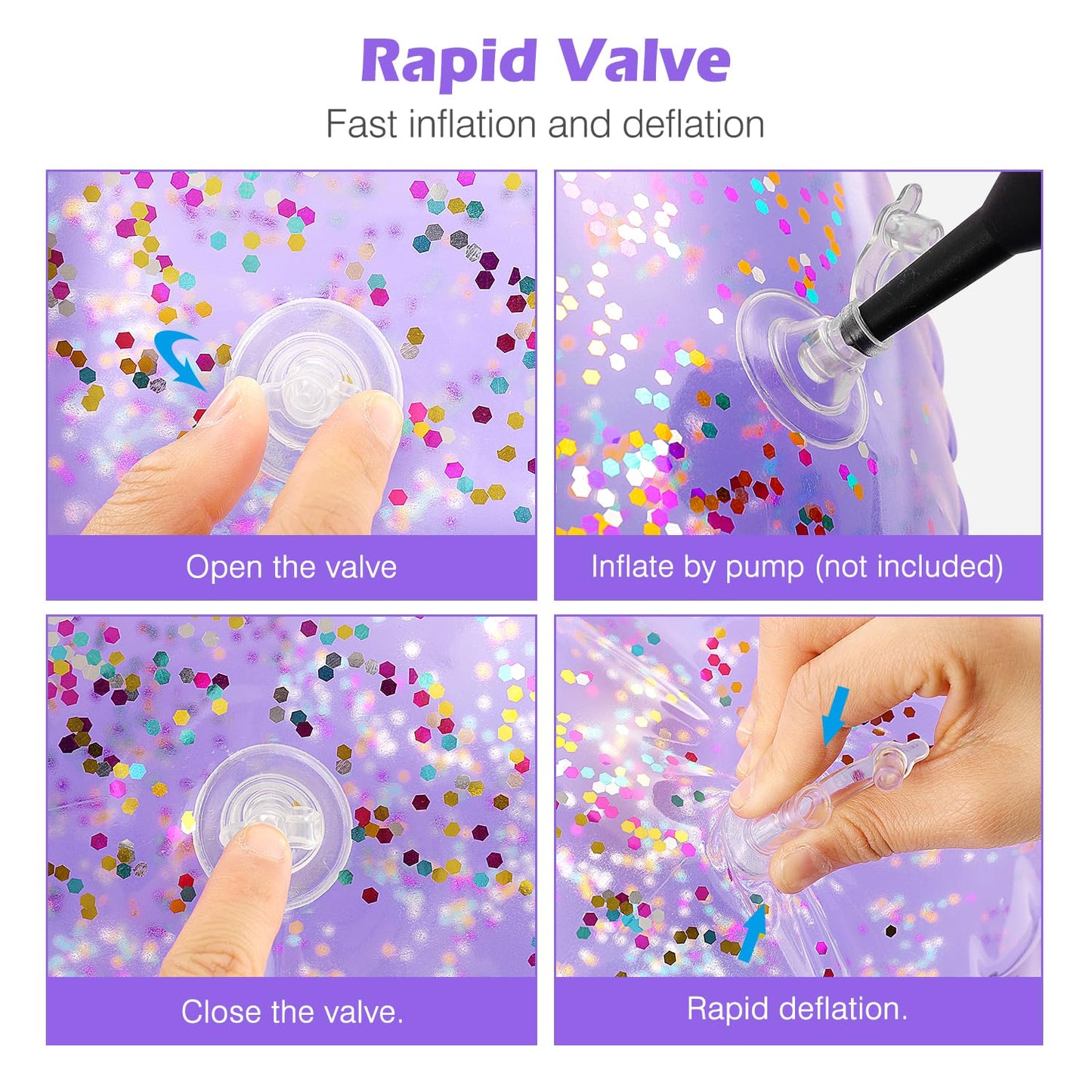 Moko Swim Rings With Glitter, 90Cm Diameter Inflatable Pool Float Swimming Pool Float Tube Round Shaped Swimming Tube Water Fun Beach Pool Toys For Summer Party For Kids Adults, Purple