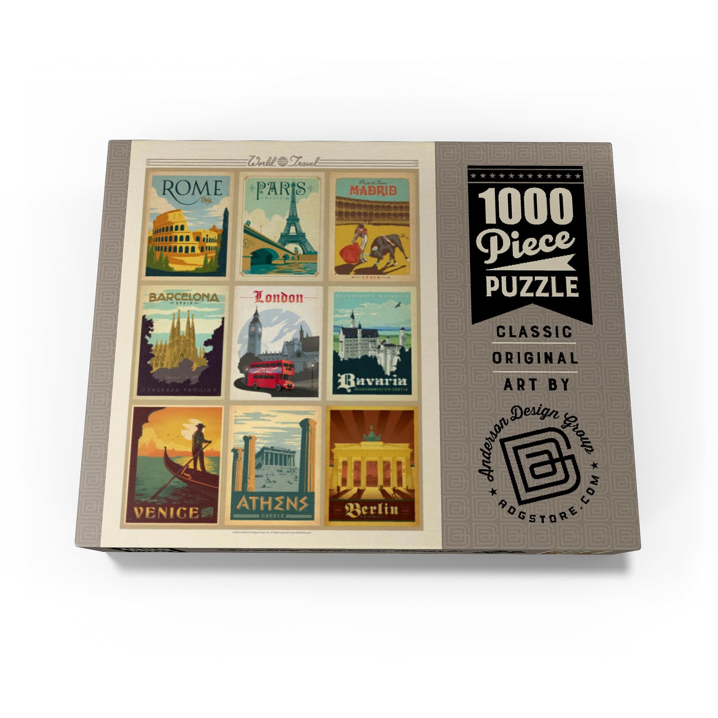MyPuzzle 1000 Piece Vintage Europe Travel Jigsaw Puzzle - Colorful Cardboard Collage for Adults