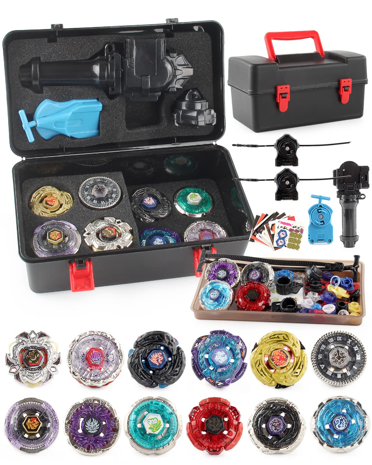 Bey Battling Top Toy cutting edge Set 12 Spinning Tops 3 Launchers Metal Fusion Gyro Game with Portable Storage Box Gift for Kids Children Boys Ages 6+ 12pcs