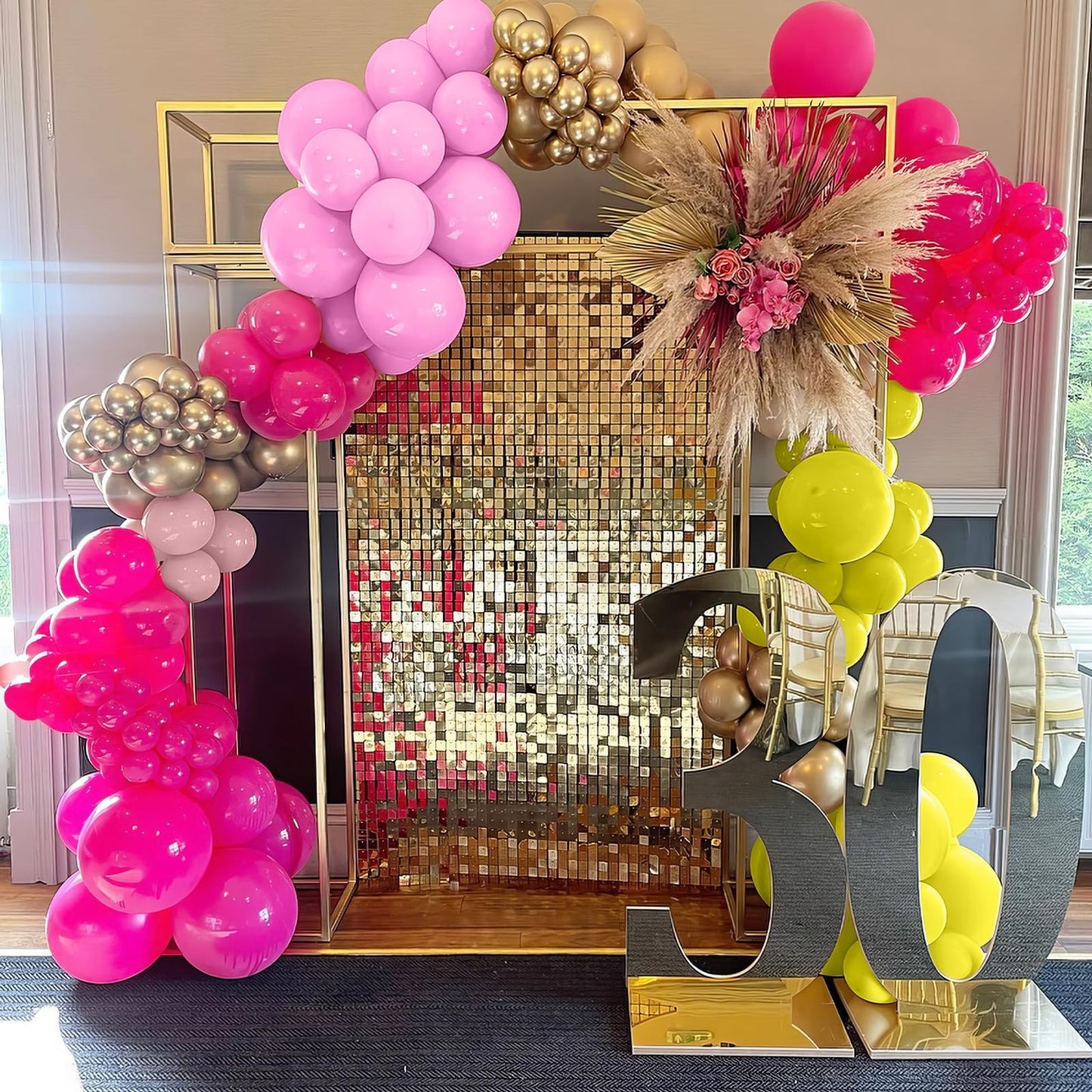 Yellow Pink Balloon, 60 Pcs 12 Inches Hot Pink Metallic Gold Balloons For Girls Peach Birthday Party Decorations Birthday Balloons Baby Shower Engagement Party Supplies