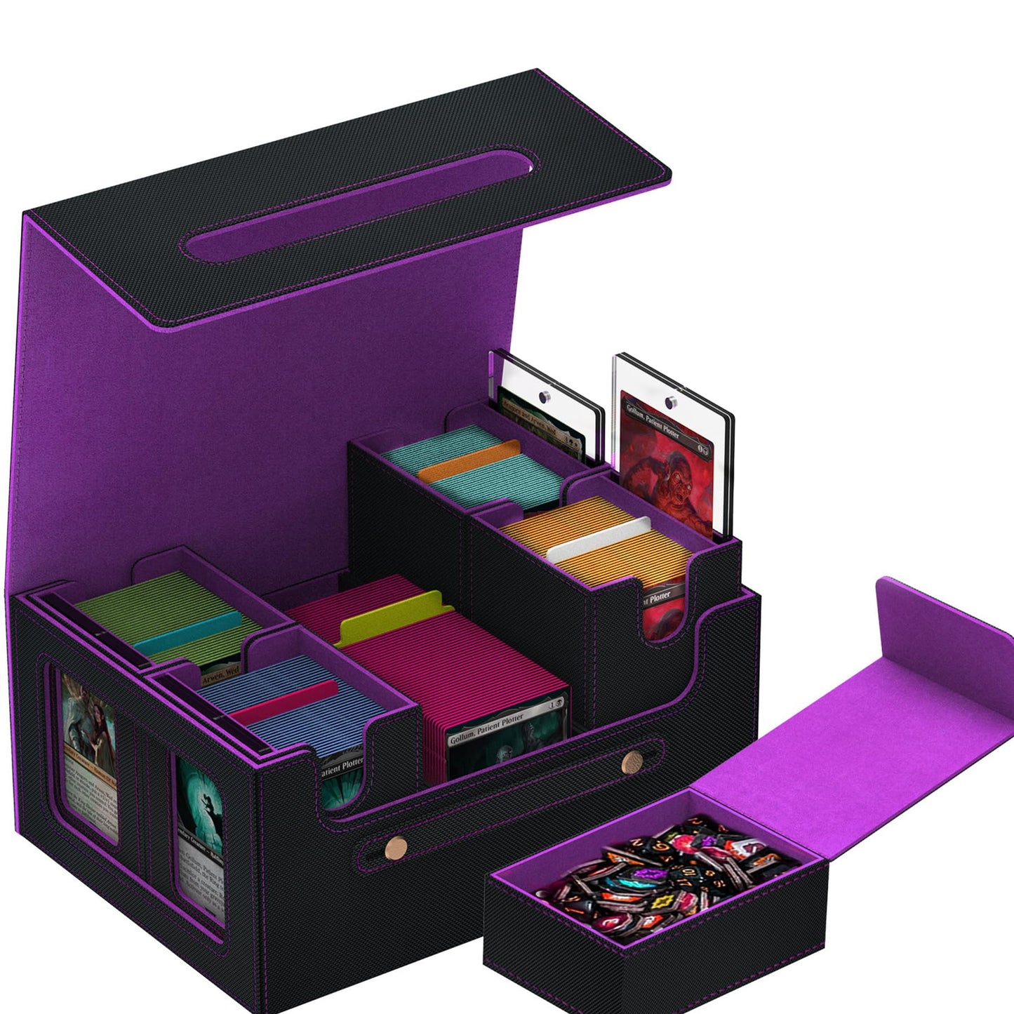 ArtBoutiq Commander Deck Box for MTG  6-Deck Modular Card Case with Dice Tray  Holds 600+ Double-Sleeved Cards and 35PT Magnetic Card Holders for Trading Cards & TCG Collections  B&P