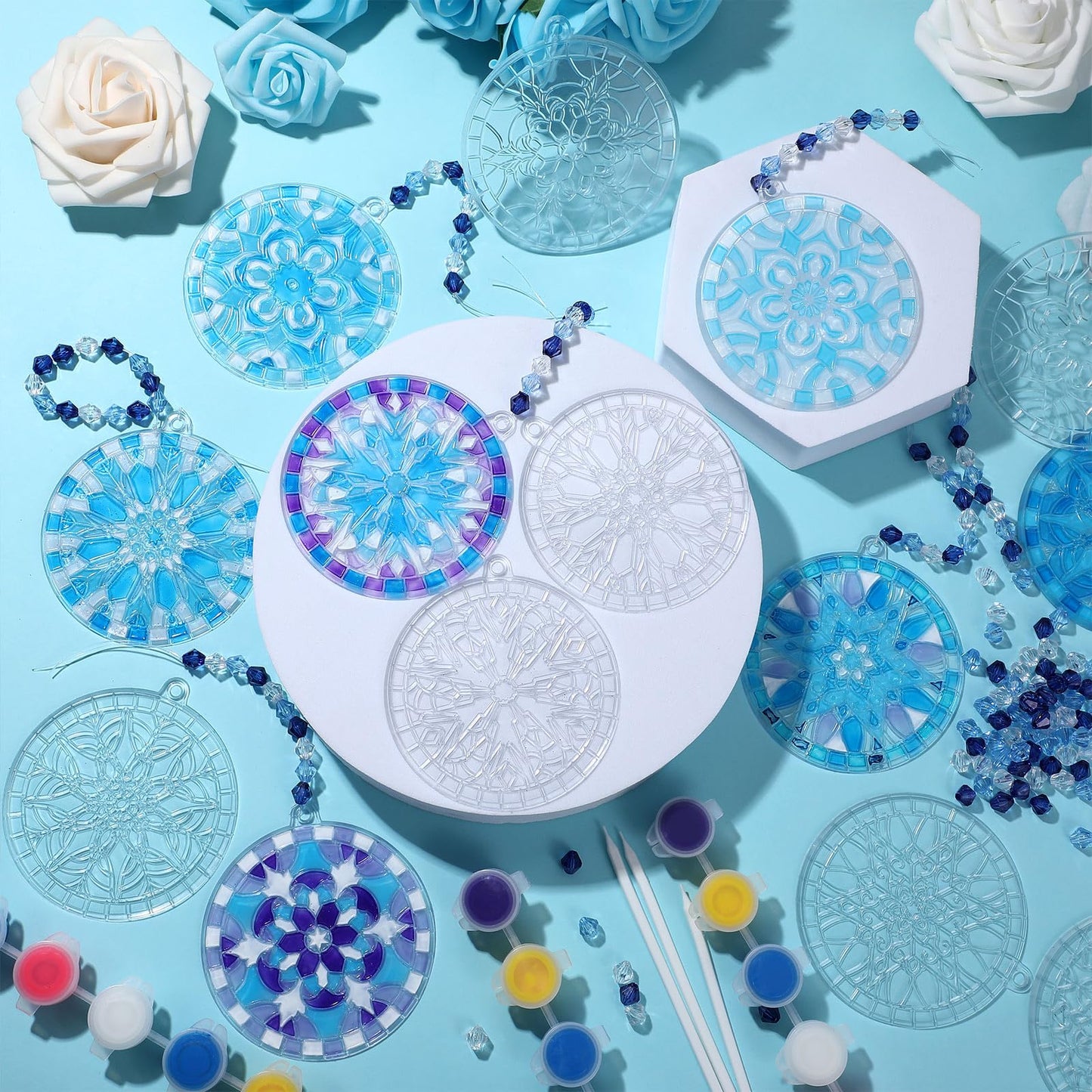 WinnerWhy DIY Winter Snowflake Suncatchers Art Kits, 30 Sets, Acrylic, 15 cm x 25 cm x 9 cm, Perfect for Classroom & Home Decor