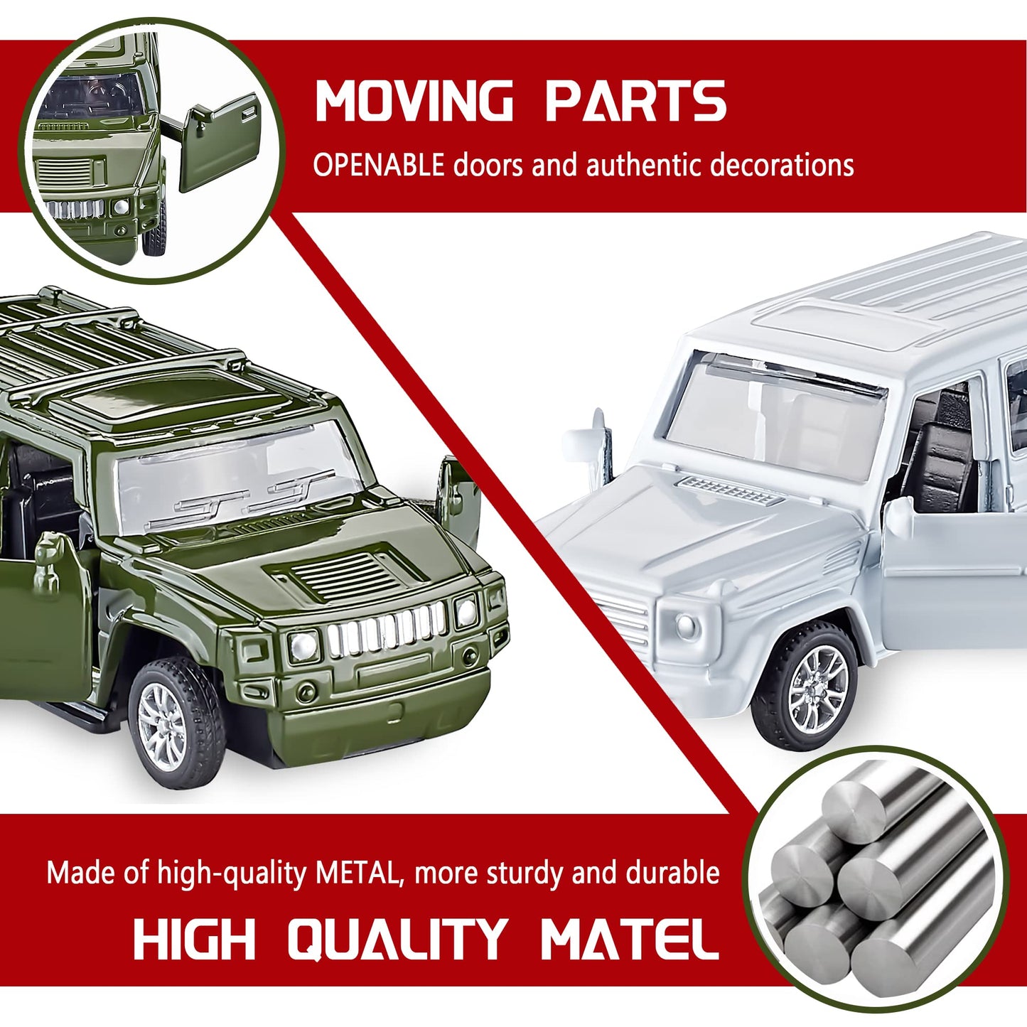 KIDAMI Die Cast Metal Toy Cars Set of 5 - Openable Doors, Pull Back Cars, Private Car Gift Pack for Kids