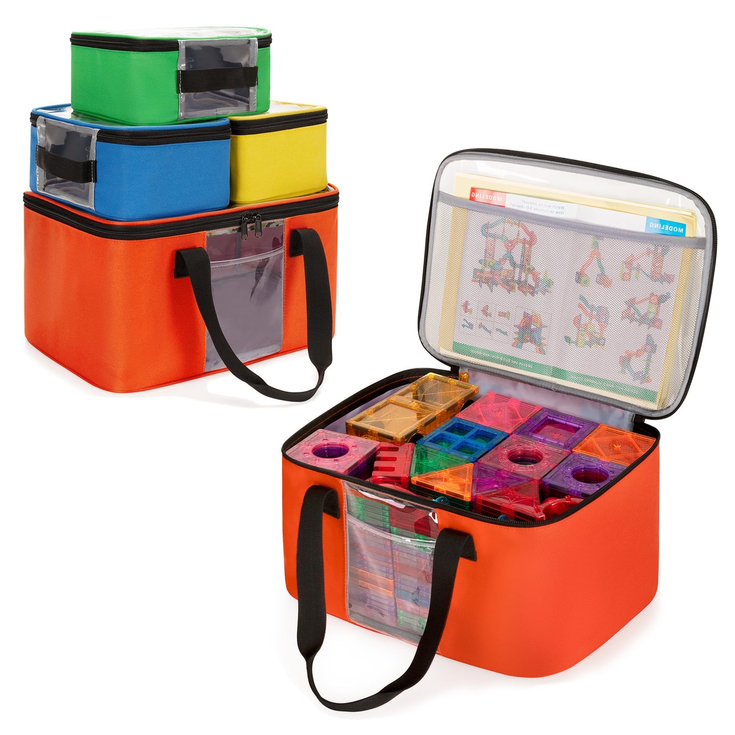 Rexmica 4 Pack Toy Storage Bag For Magnetic Building Tiles, Multifunction Toy Storage Organizer Bag, Magnetic Blocks Tiles Trave