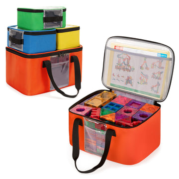 Rexmica 4 Pack Toy Storage Bag For Magnetic Building Tiles, Multifunction Toy Storage Organizer Bag, Magnetic Blocks Tiles Trave