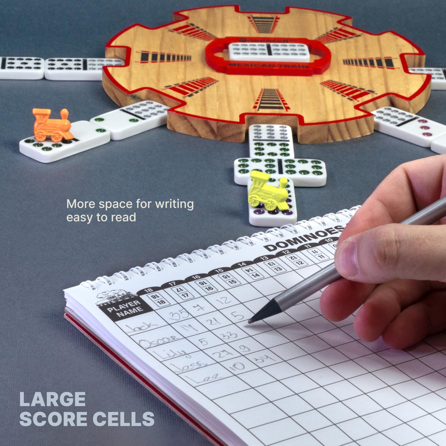 Extra Large Mexican Train Score Pads 11.3x7.9 in - 50-Page Mexican Train Accessories for Classic Domino Game - Mexican Train Score Sheets for Easy Game Tracking