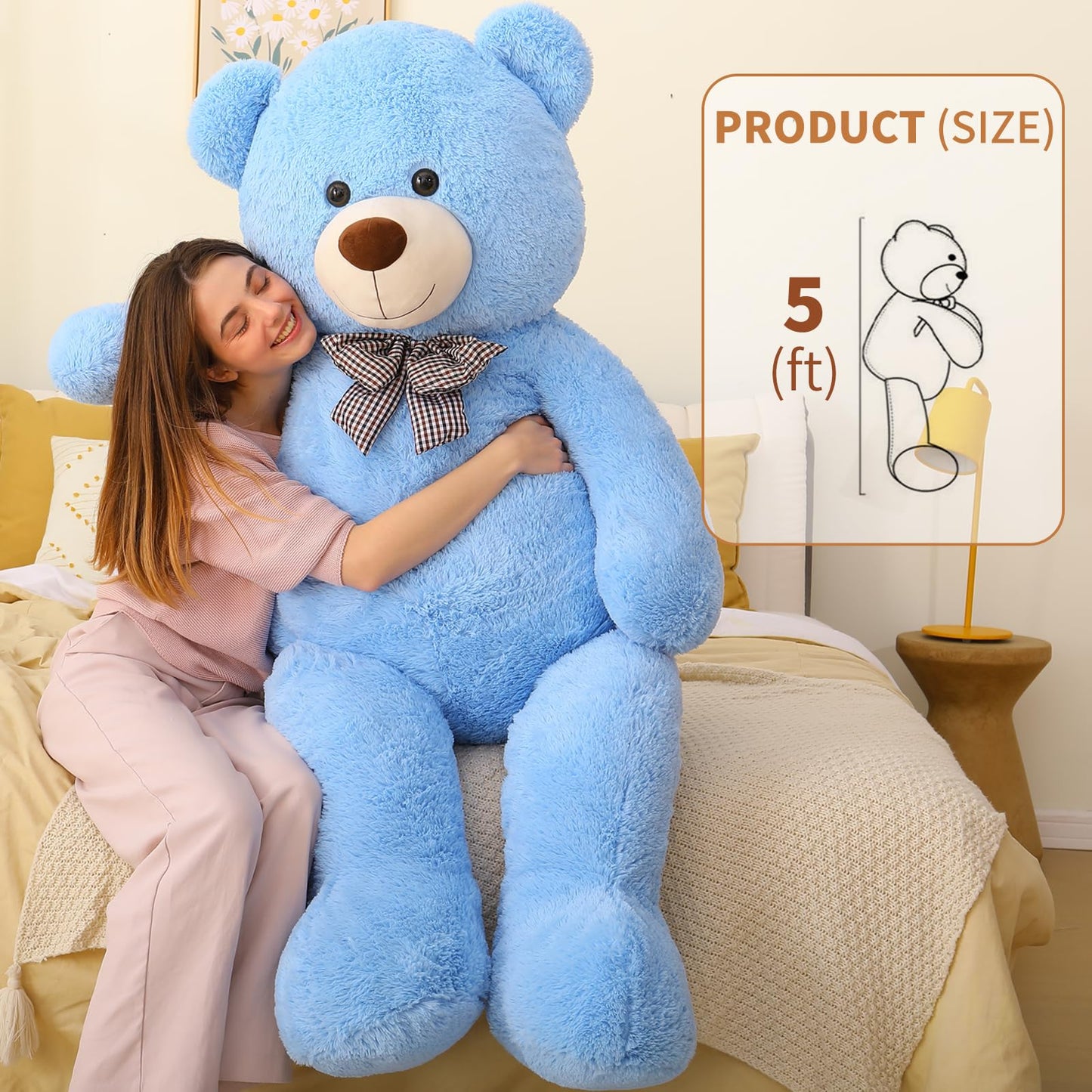 Maogolan Giant Teddy Bear Plush, Life Size Large Teddy Bear Stuffed Animal 5 Feet,Soft And Fluffy Big Teddy Bear Gift For Baby Shower,Christmas,Valentines,Blue