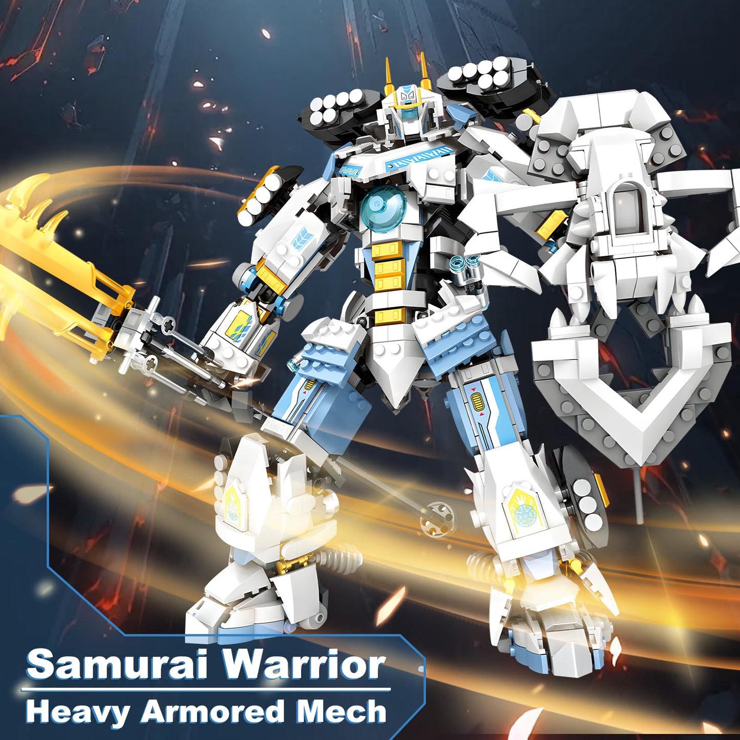 HIGH GODO Samurai Mech Warrior Building Sets  Robot with Long decorative replica blades Shields Display Base Building Blocks Toy Set  1588 Pieces Creative Collectible Ninja Gift for mature-themeds Man Teens Boys 8+