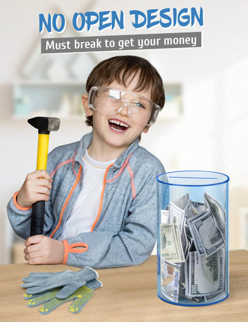Clear Acrylic Piggy Bank For Adults Kids, Clear Money Saving Jar Must Break To Open, Unopenable Piggy Bank For Cash Coins (Blue,