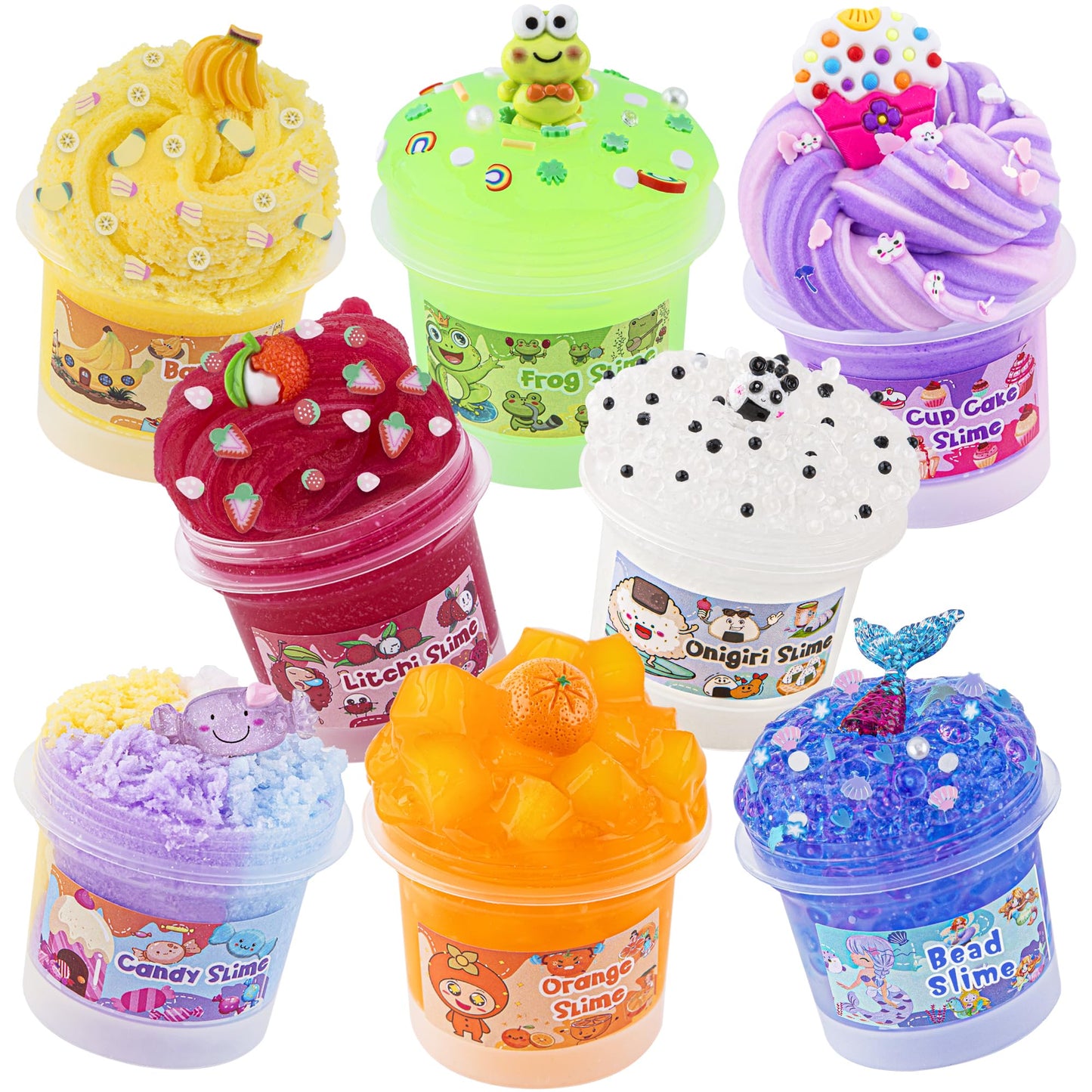 Slime Variety Pack Different Textures, 8 Pack Slime Kit For Kids, Includes Butter Slime, Rainbow Cloud Slime, Clear Bead Slime &