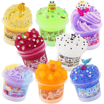 Slime Variety Pack Different Textures, 8 Pack Slime Kit For Kids, Includes Butter Slime, Rainbow Cloud Slime, Clear Bead Slime &